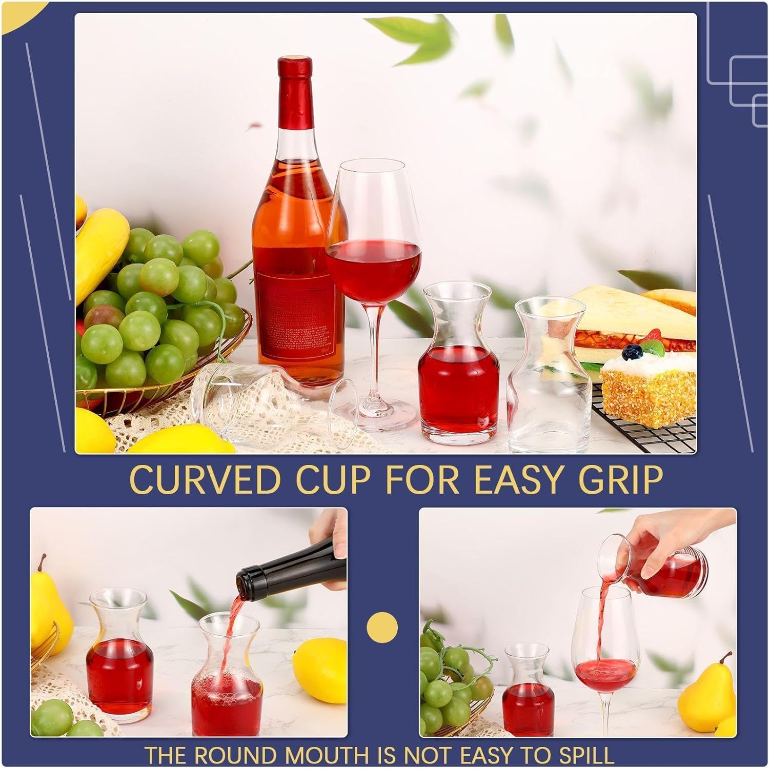 12 Pack Single Serving Wine Carafe Glass Small Mini Carafe Individual Wine Refill Decanter for Dinner Parties Tastings Bars Restaurants (7.7 oz) - Image 3