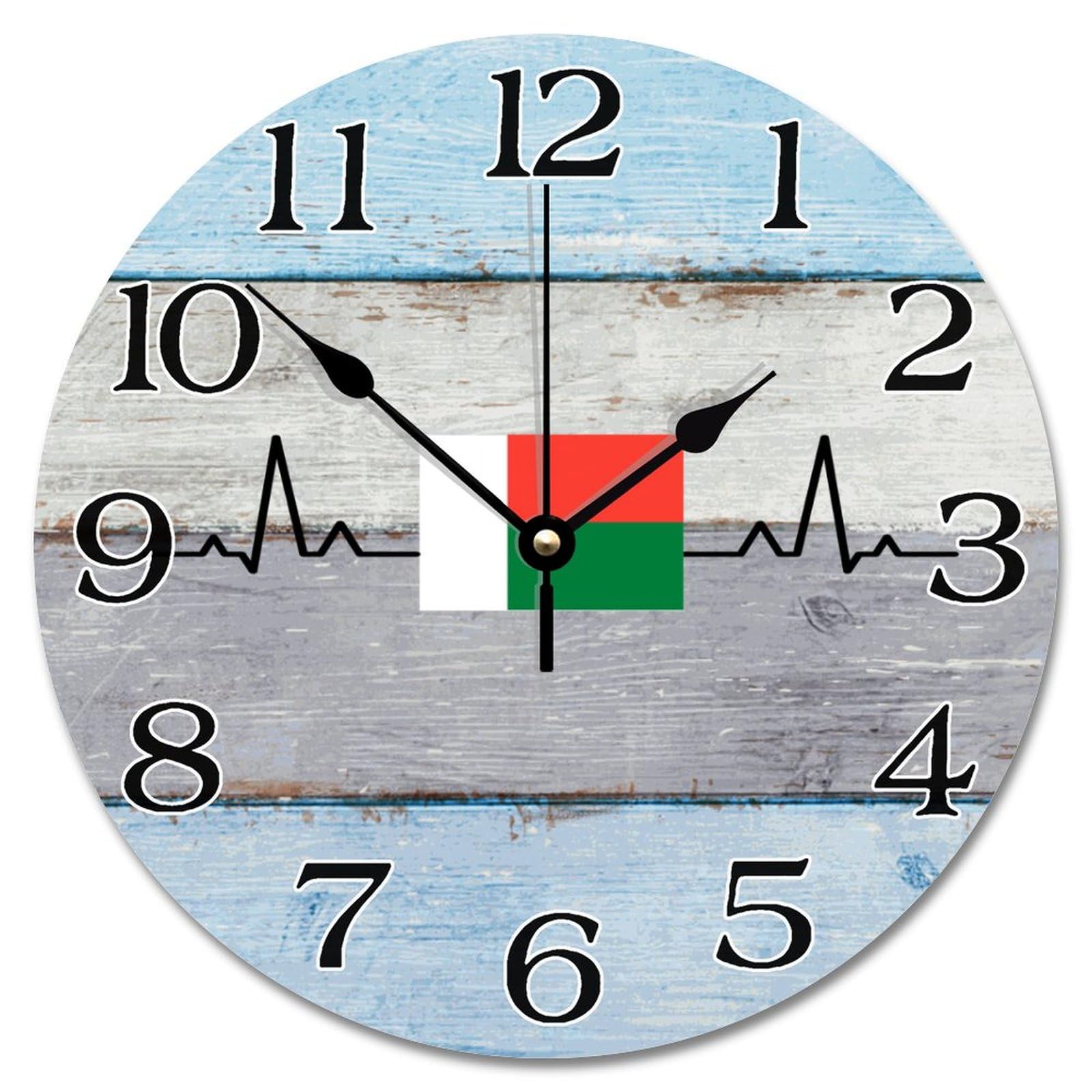 Horloge murale Madagascar de 25,4 cm | Grande pendule rustique à piles