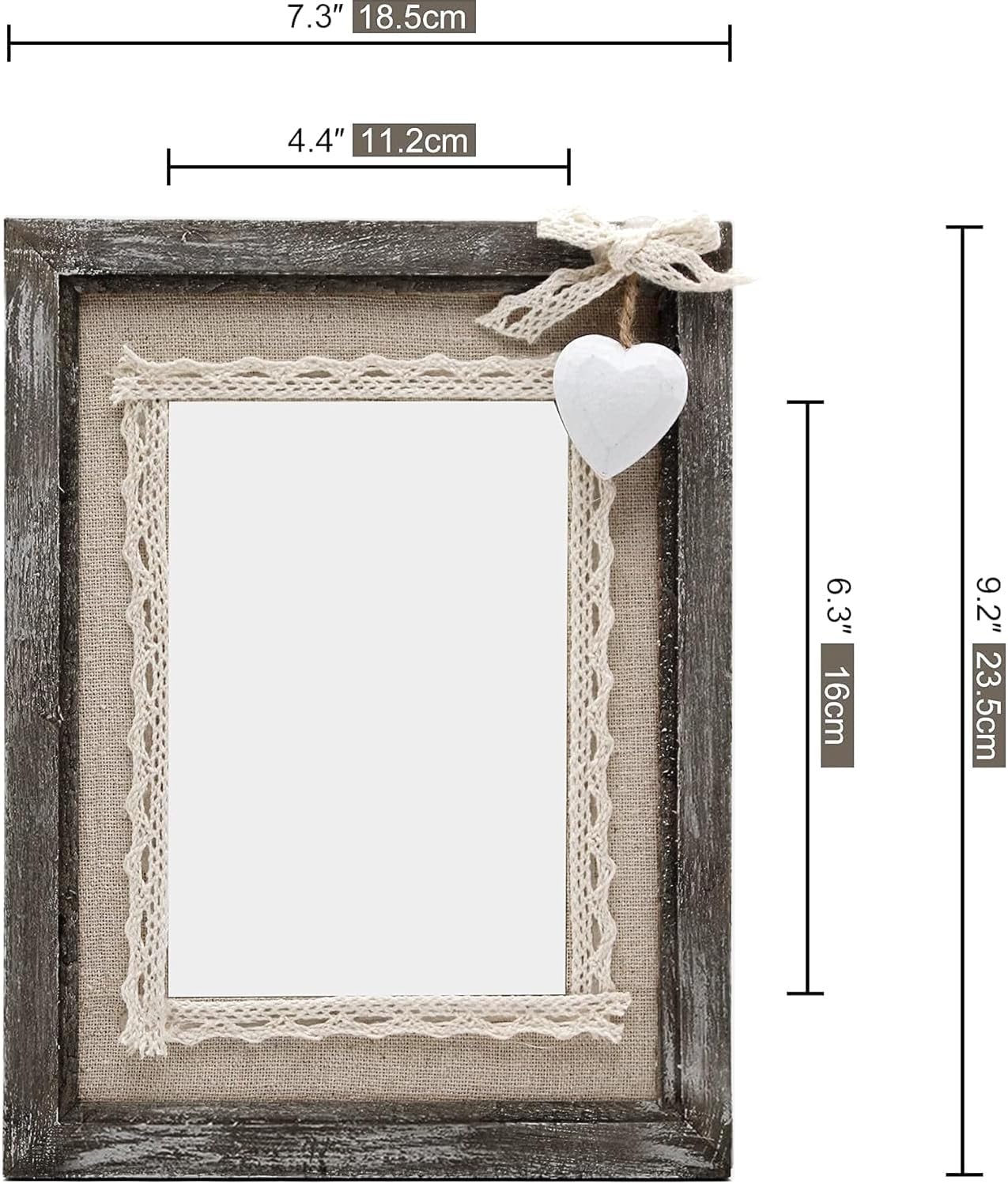 Afuly 5x7 Picture Frame with White Heart Wood Rustic Distressed Frames Farmhouse Photo Frames for Home Decor Wall Hang Desktop Wedding Anniversary Birthday Gifts for Grandma Mom Couple