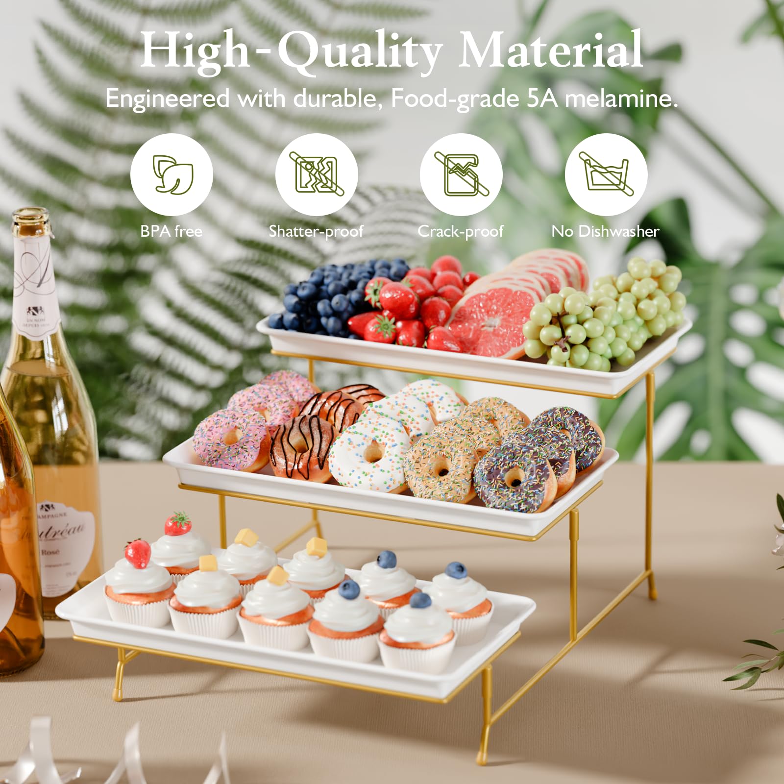 Bumusty 3-Tier Melamine Serving Tray Set - Gold -3