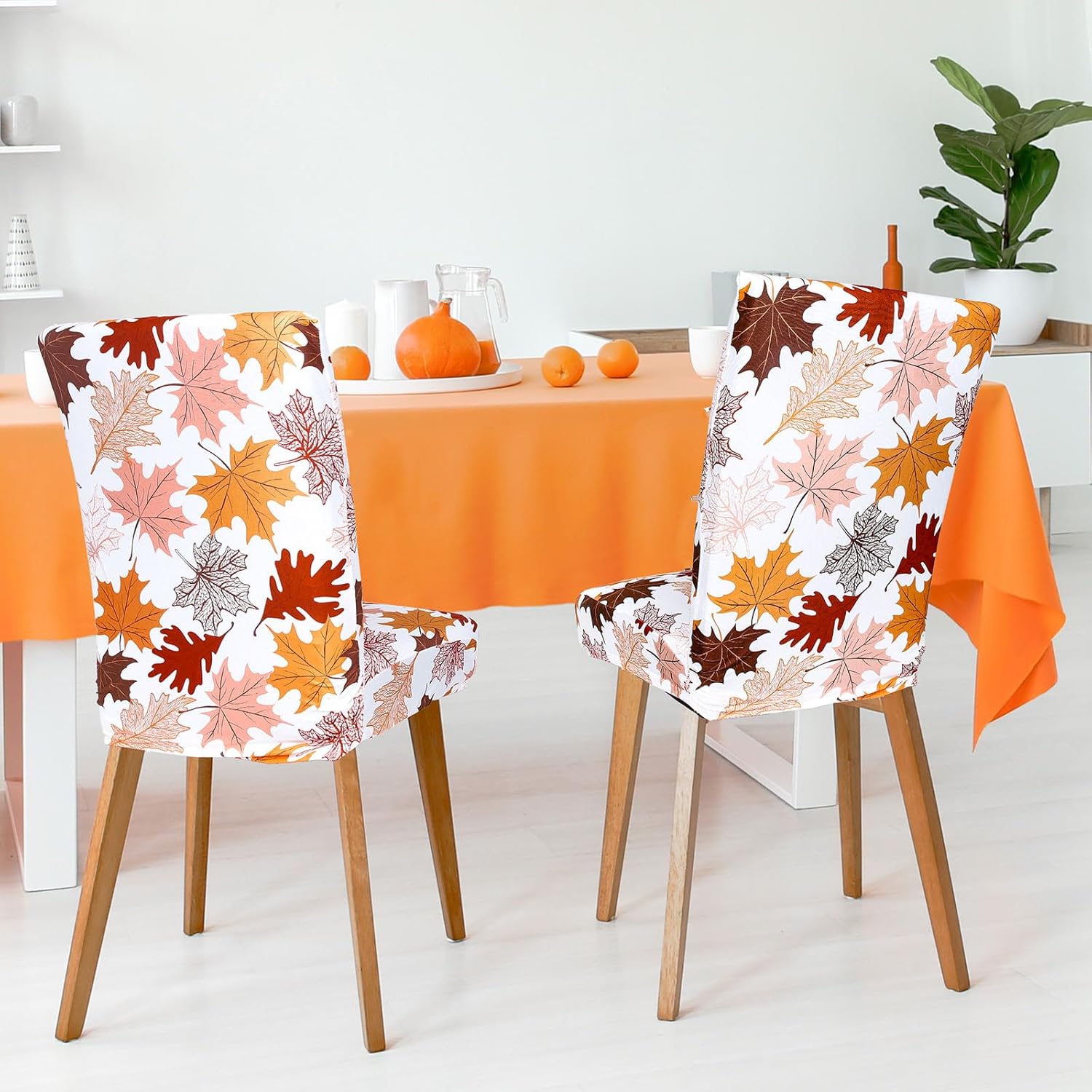 JarThenaAMCS 6Pcs Fall Leaves Chair Covers Colorful Maple Leaves Removable Stretch Elastic Dining Chair Slipcover Protector for Autumn Thanksgiving Home Kitchen Wedding Party Decor