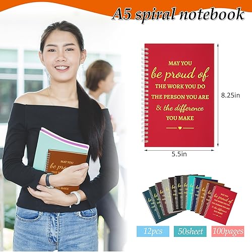 Miniatura 2 de Colarr 12 cuadernos en espiral inspiradores A5, regalo de agradecimiento a granel, bloc de notas motivacional, 100 páginas50 hojas, diario rayado