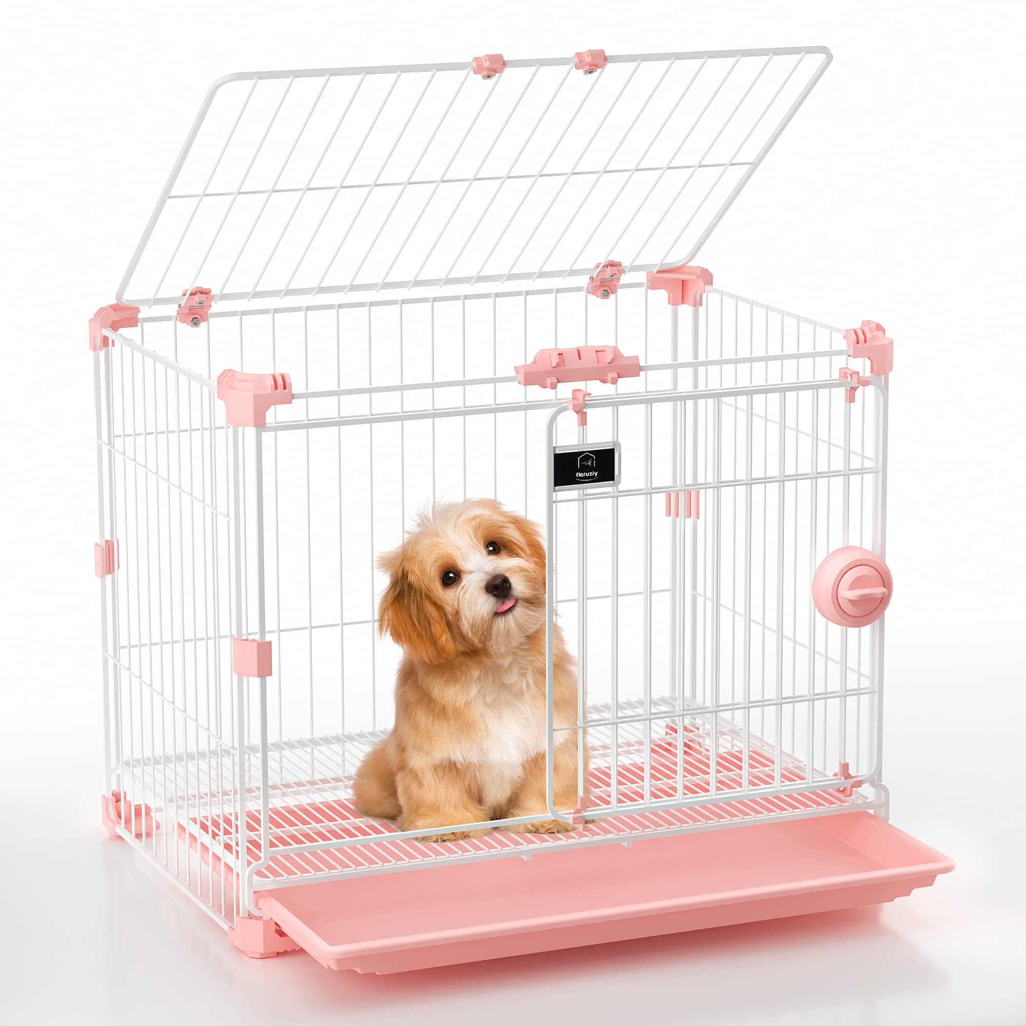 Dog Crate for Small Dogs Under 22lbs,24 inch Pink Thick Metal Dog Kennel Indoor Wire Cage with Double Door and Removable Tray for Pets, Puppy and Cats