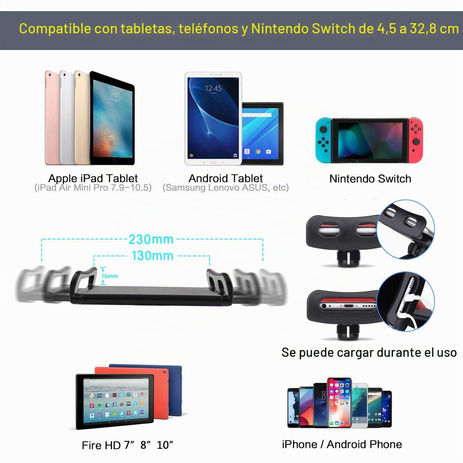 SAMHOUSING Trípode para Tablet de 4,5 a 13 Pulgadas, Altura Ajustable hasta 65 Pulgadas, Soporte para Tablet para iPad Pro 12,9, iPad Air Mini, iPhone, Tablet de 4,5 a 13 Pulgadas