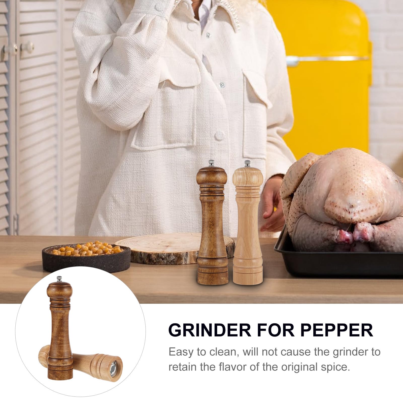 Macina Pepe Manuale Macinino per Spezie Nucleo in Ceramica in Legno 2 Pezzi Efficiente senza Perdere Aroma per Cucina