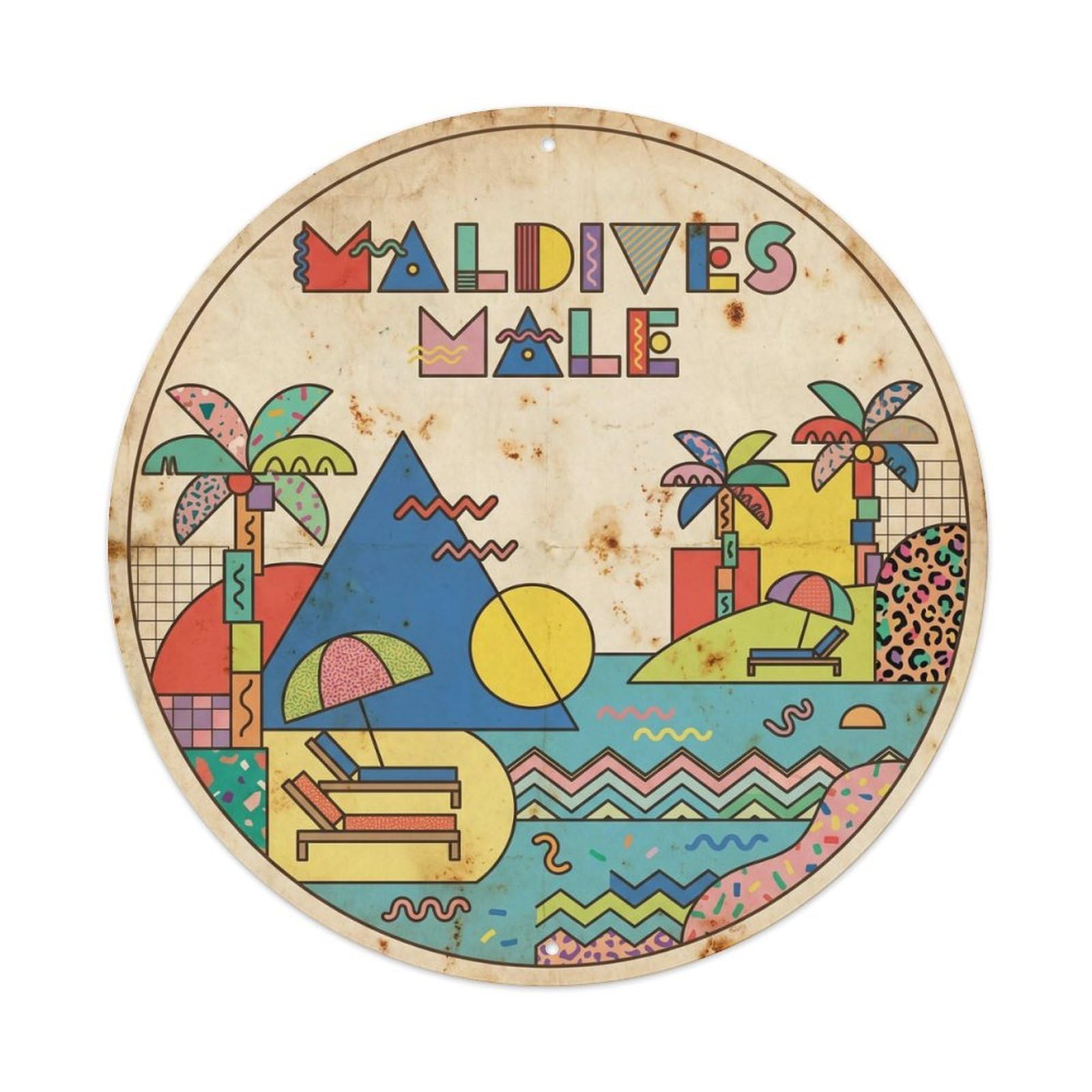 Maldives Male Tropical Lagoon Colorblock Metal Tin Sign