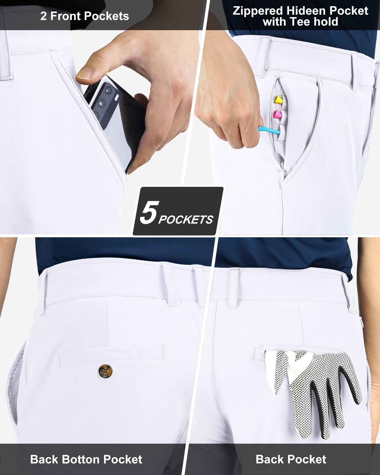 33,000ft Men's Golf Trousers Lightweight Golf Pants Stretch Quick Dry Breathable Work Causual Pants for Golfing with Pockets