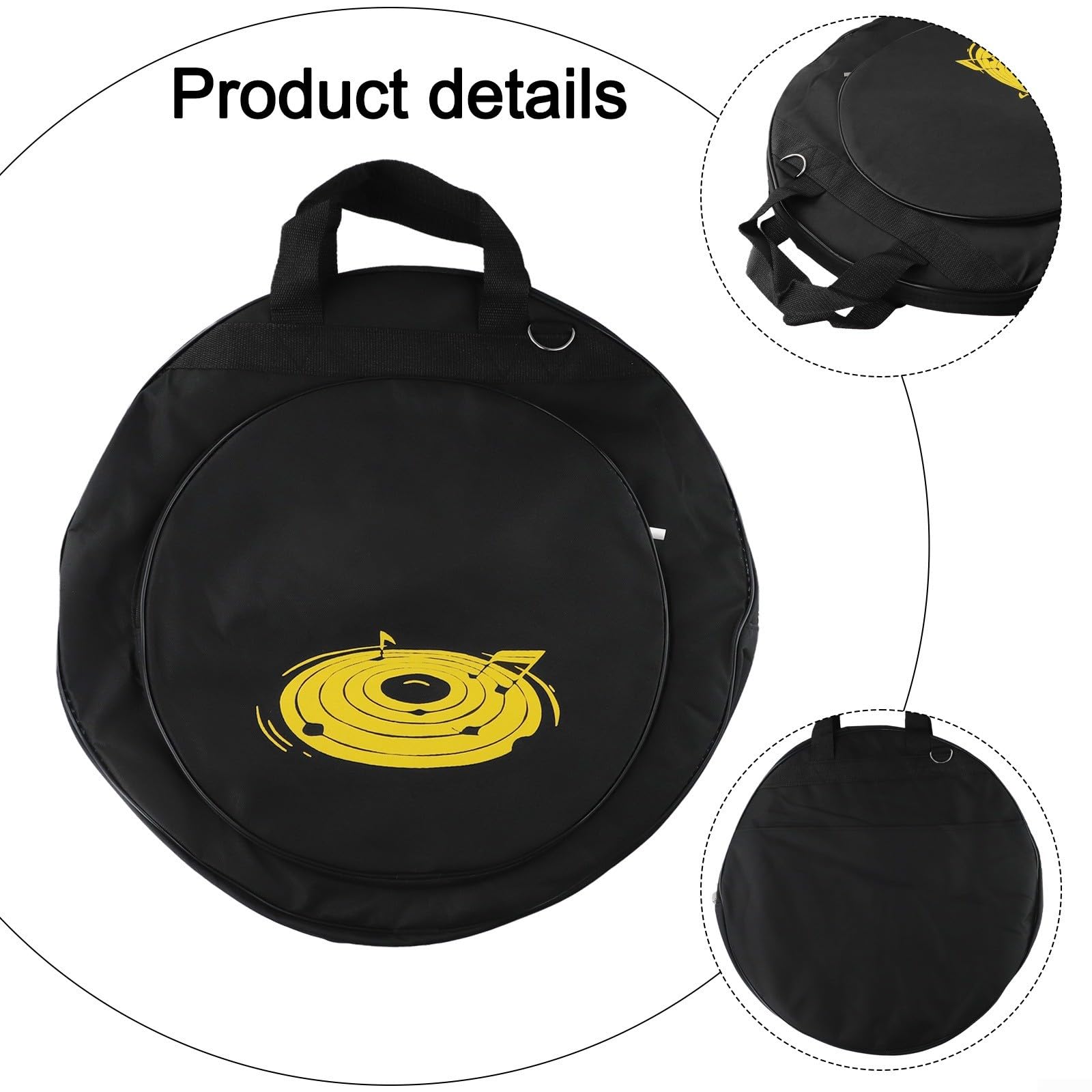 Bolsa para platillos de 53.3 cm de grosor, impermeable, tela Oxford, funda de almacenamiento para bateristas, viajes, conciertos negro