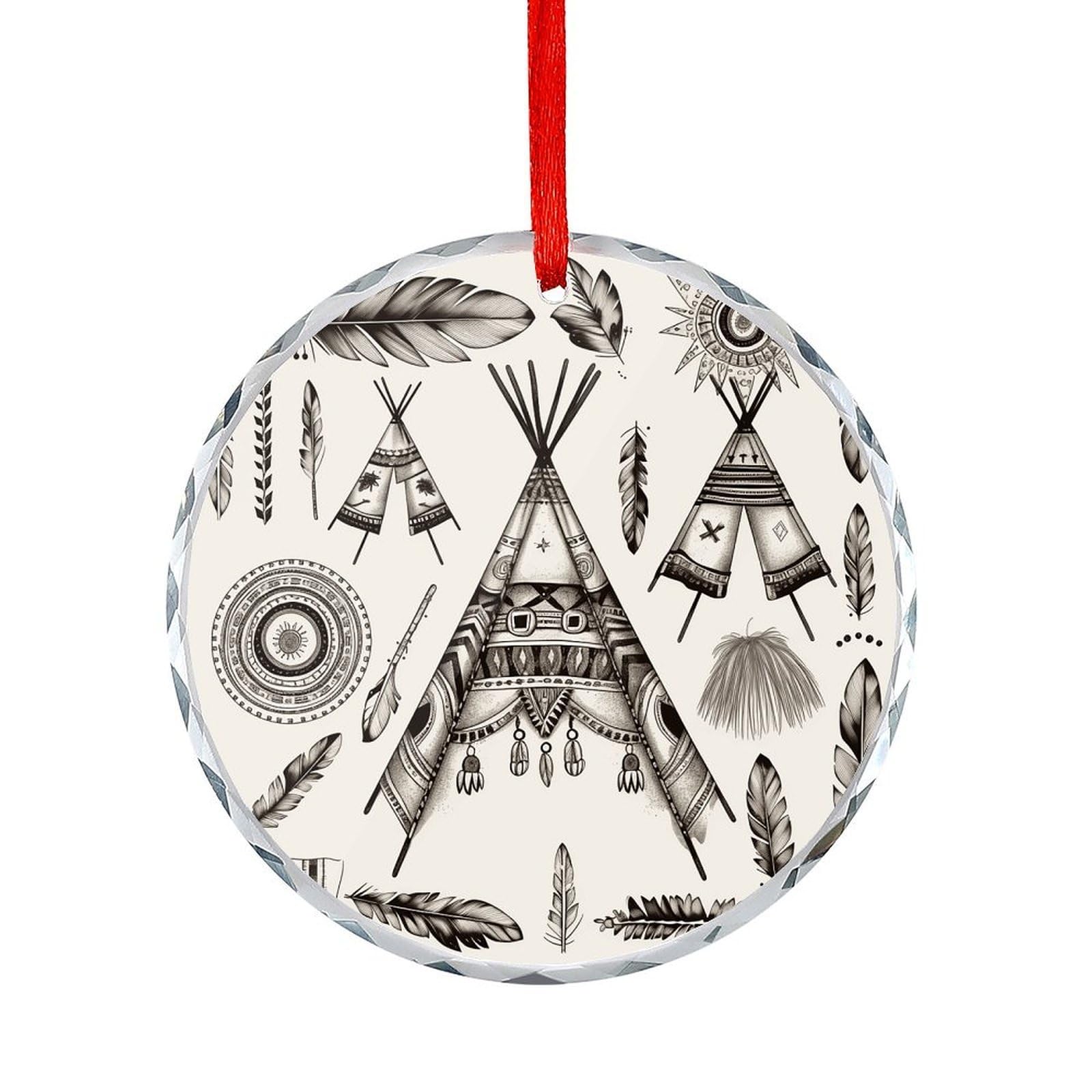 Fodpand Women's Style Feather Head Band Teepee Tent Round Glass Ornament Keepsake Gift Exchange Ideas Car Decor,Christmas Ornaments For Tree Window Garden Ornaments