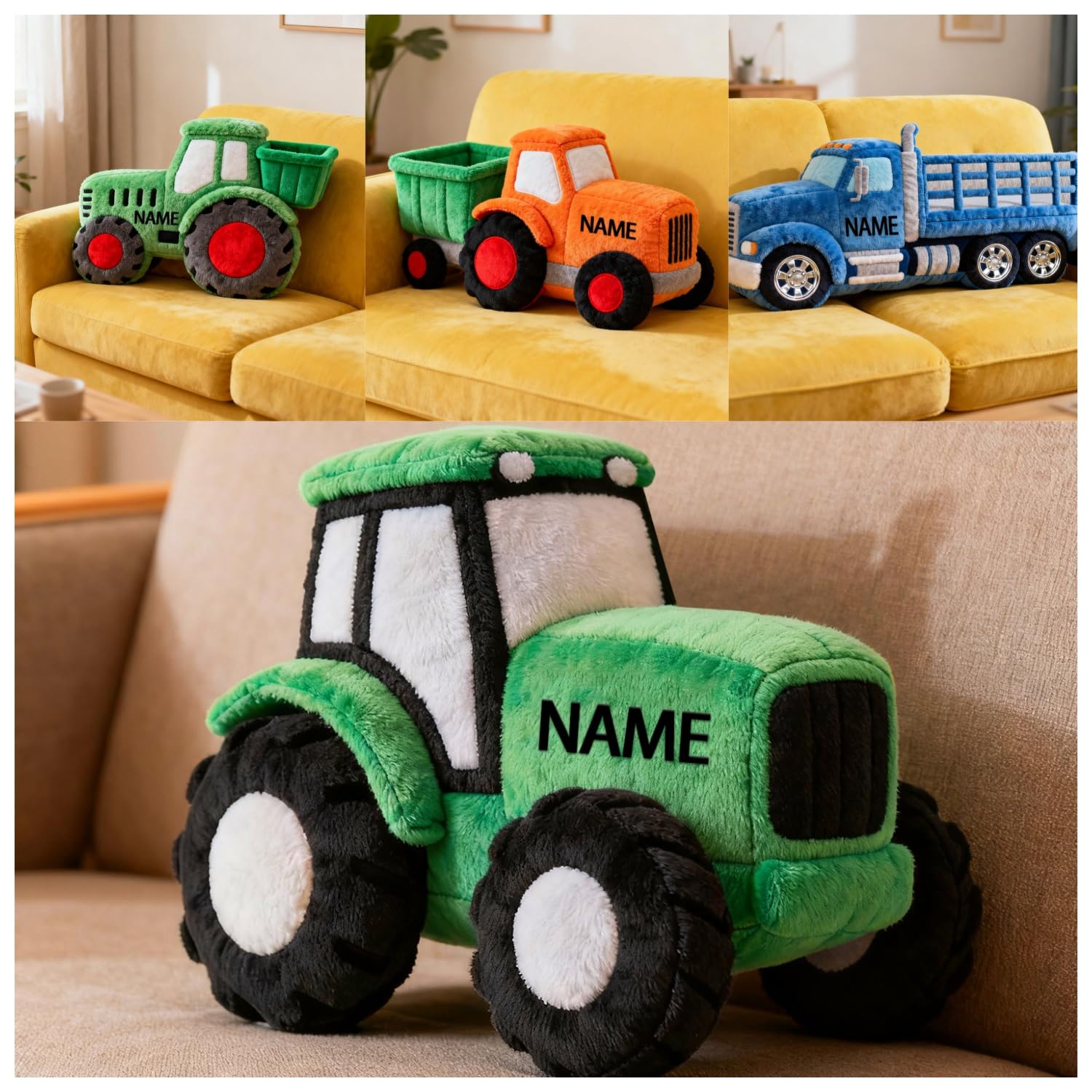 Personalizzato rimorchio trattore a forma di cuscino, nome personalizzato 2D stampato costruzione ingegneria veicolo rimorchio trattore gettare cuscino divano decorativo ripieno cuscini decorazione