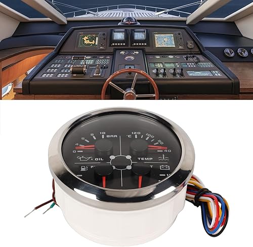 Miniatura 32 de Medidor multifunción 4 en 1, voltímetro de 3.346 in, nivel de combustible, presión de aceite, medidor de temperatura del agua, calibre automático