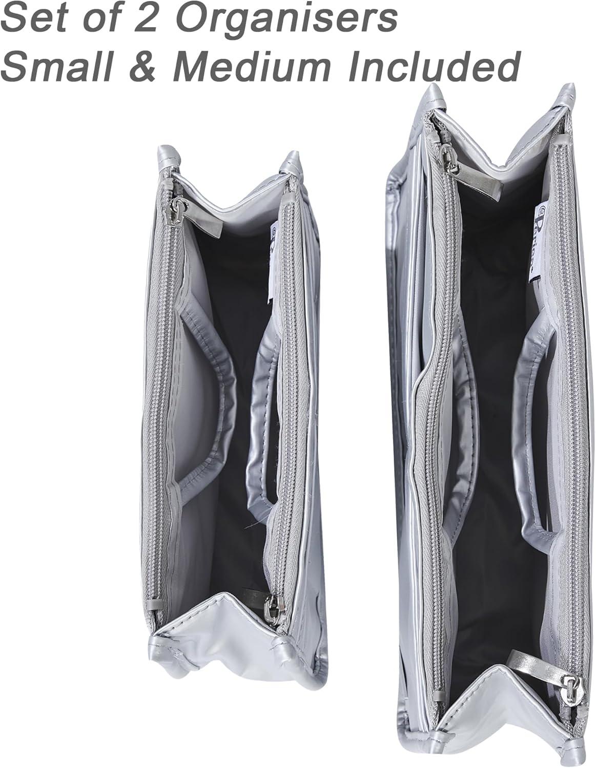 Periea 'Layla' Set of 2 Handbag Organizers - Small and Medium - Silver