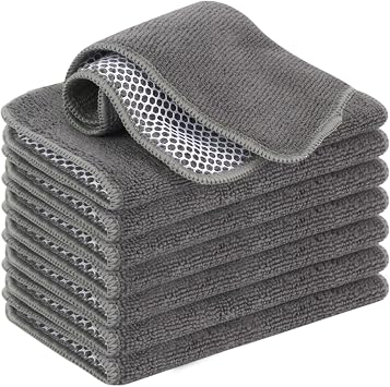 VIVOTE Microfiber Cleaning Cloths Washable Dishcloths with Polyester Mesh Scrubbing Edge Dishcloths, Kitchen Household Wipes Kitchen Dish Cloth,8pcs,7.87 x 7.87 Grey