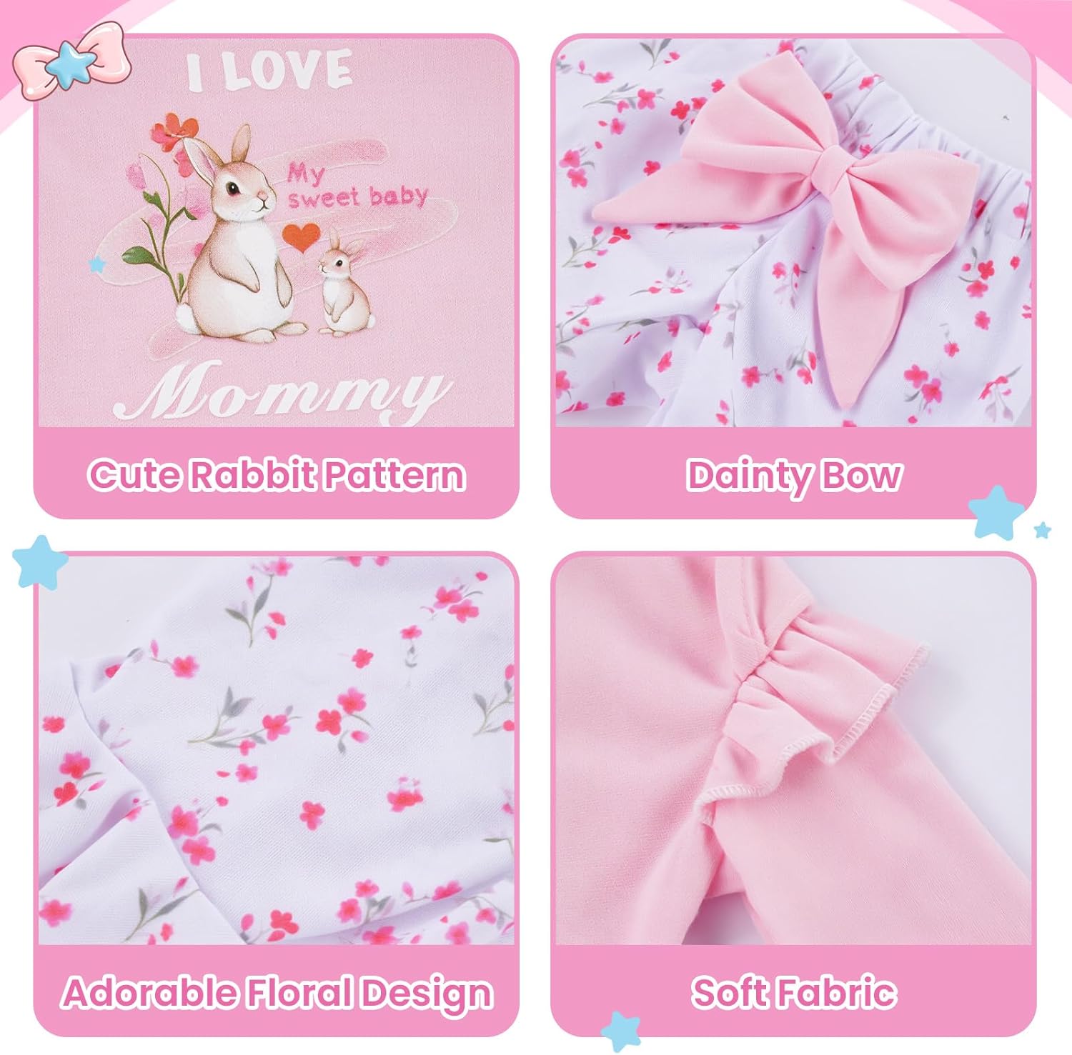 BABESIDE 5 Pcs Reborn Baby Doll Clothes for 17–22 Inch Reborn Babys Dolls, Floral Bunny Design Outfit with Romper, Pants, Hat & Socks, Reborn Baby Doll Accessories Play