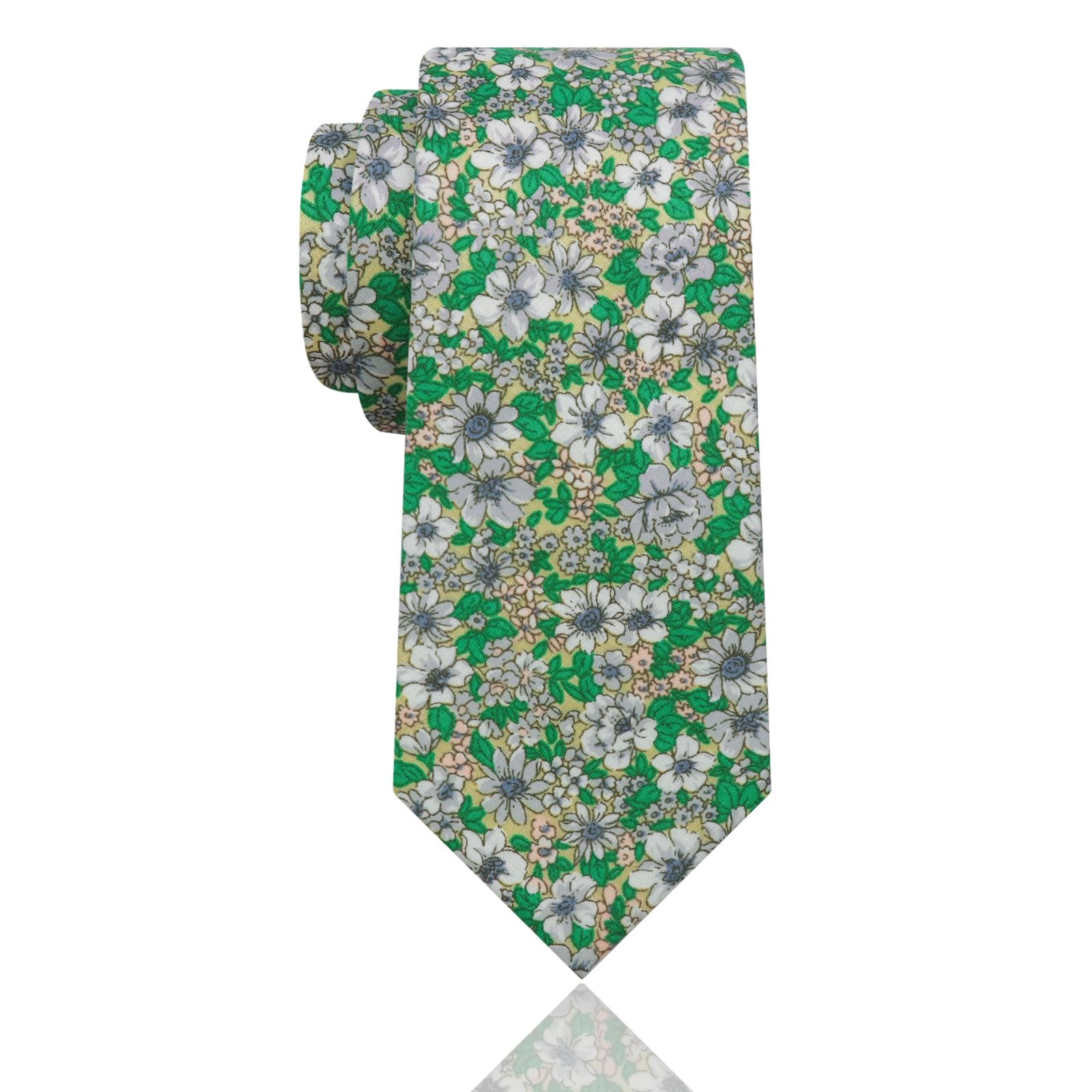 Luckyvestir Mens Ties, Sage/Dusty Blue/Pink Floral Ties for Men, 2.76" Cotton Flower Necktie for Wedding/Groomsmen/Party