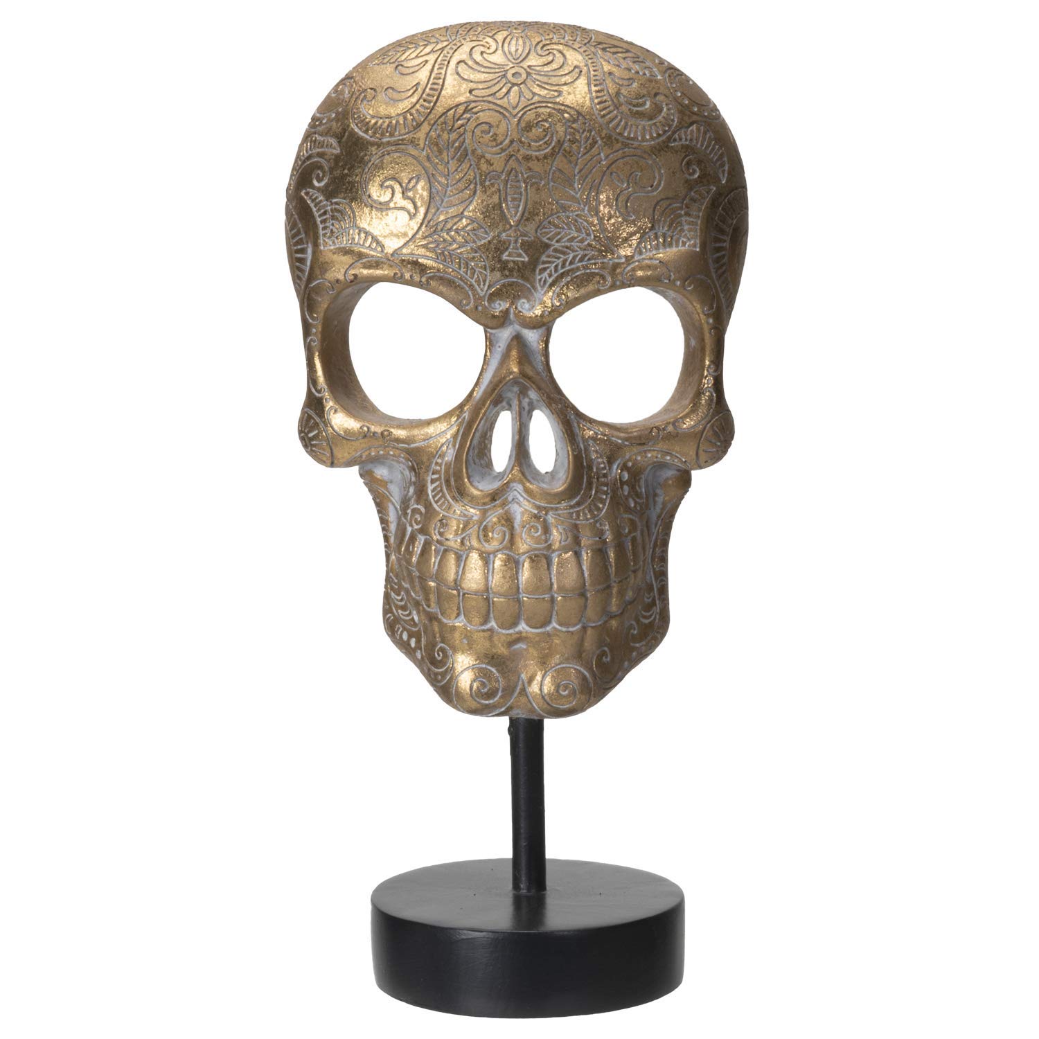 Pacific Giftware Totenkopf Maske auf Metall Ständer goldfarben | Figur Totenschädel Skull