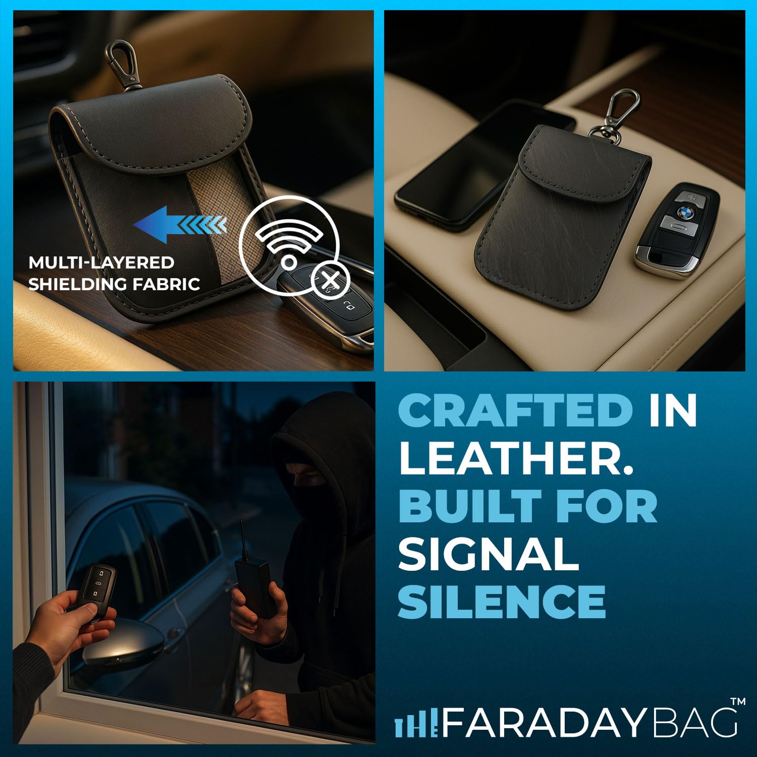 the faradaybag Faraday Key Fob Protector - Premium Dark Grey Signal Blocking Pouch - RFID Blocking Car Key Security Shield - Anti-Theft Protection for Keyless Entry Vehicles