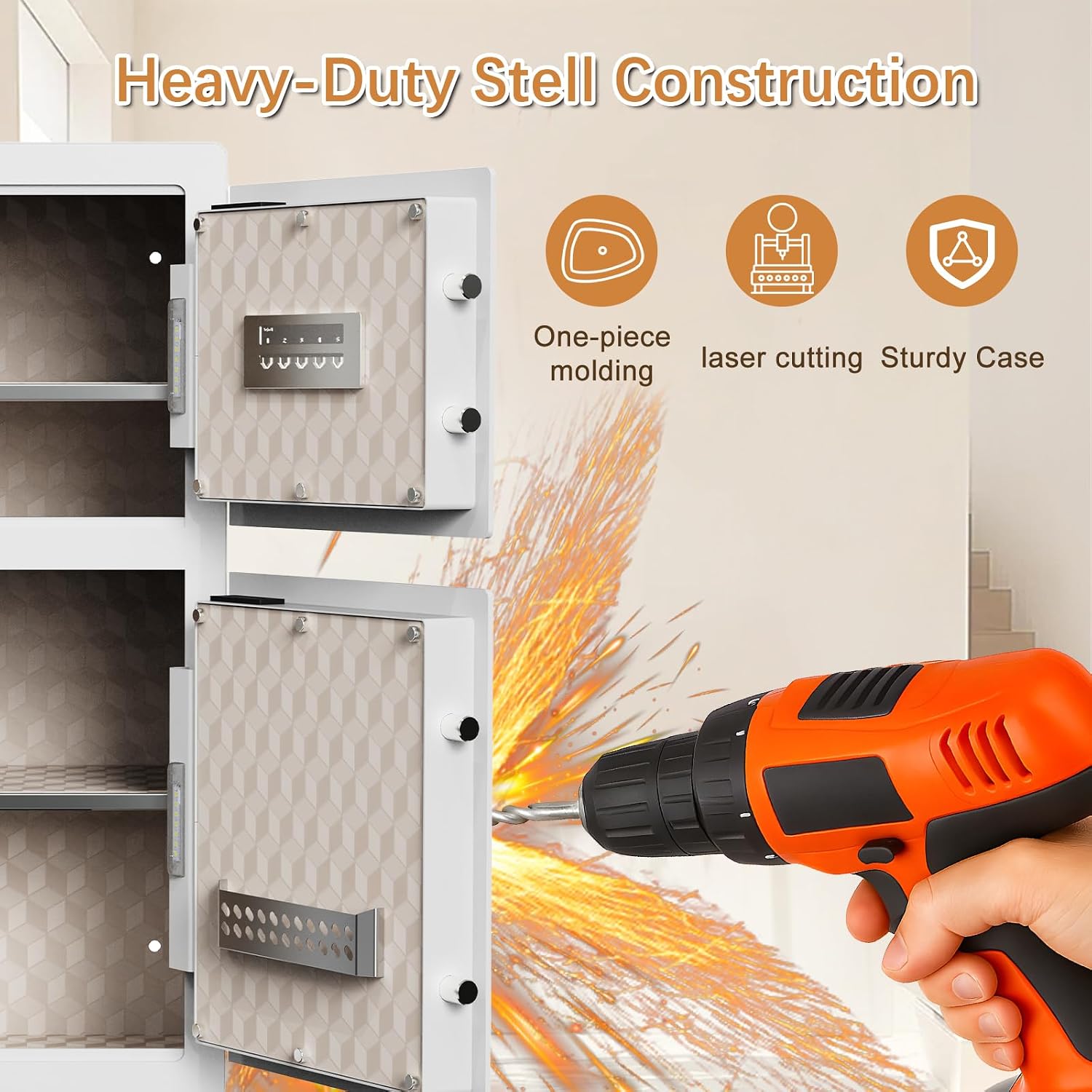 4.9 Cu.Ft Large Home Safe, Double Door, with Fireproof Waterproof Bag, Heavy Duty Fingerprint Security Safe, Built-In Drawer and Removable Shelf
