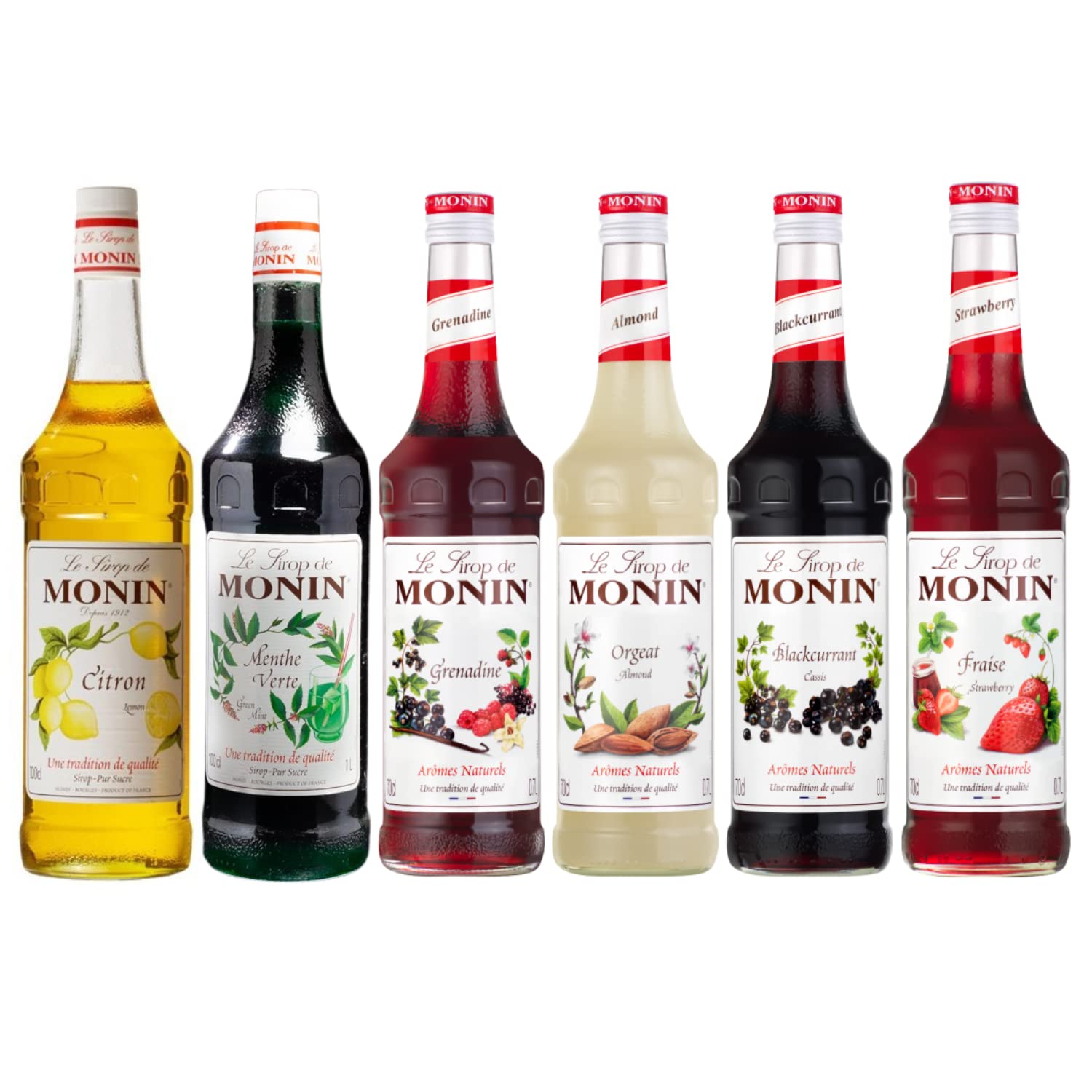 Lot sirops incontournables - 6x1L Citron, Menthe, Grenadine, Orgeat, Cassis, Fraise