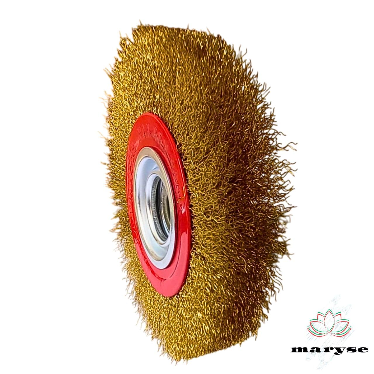 Spazzola Circolare per Mola da Banco Ø 150mm Setole Acciaio Ottonato con Adattatori Albero - Ideale per Pulizia, Sbavatura, Lucidatura Leggera e Rimozione Ruggine da Metallo, Legno e Altri Materiali