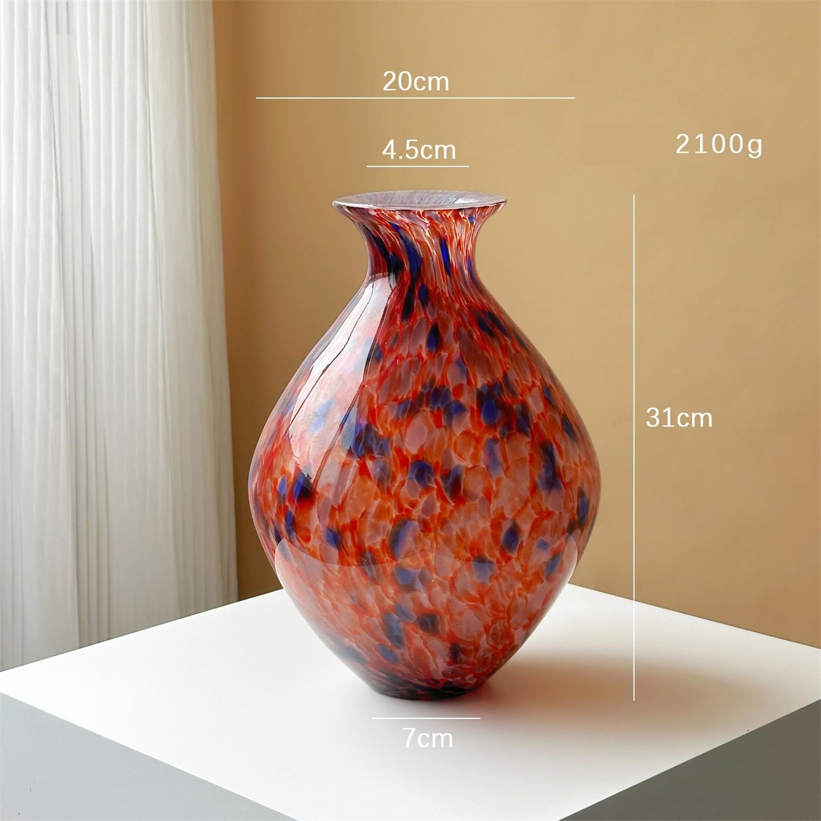 Jarrón para Mesa Jarrones de Vidrio soplado a Mano 31 cm Alto