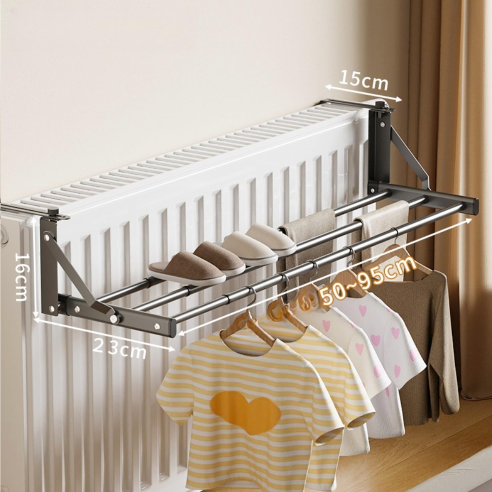 Stendibiancheria per termosifoni da bar, multi-barra, per radiatori, davanzali e ringhiere, stendibiancheria pieghevole per uso interno (50-95 cm, grigio)