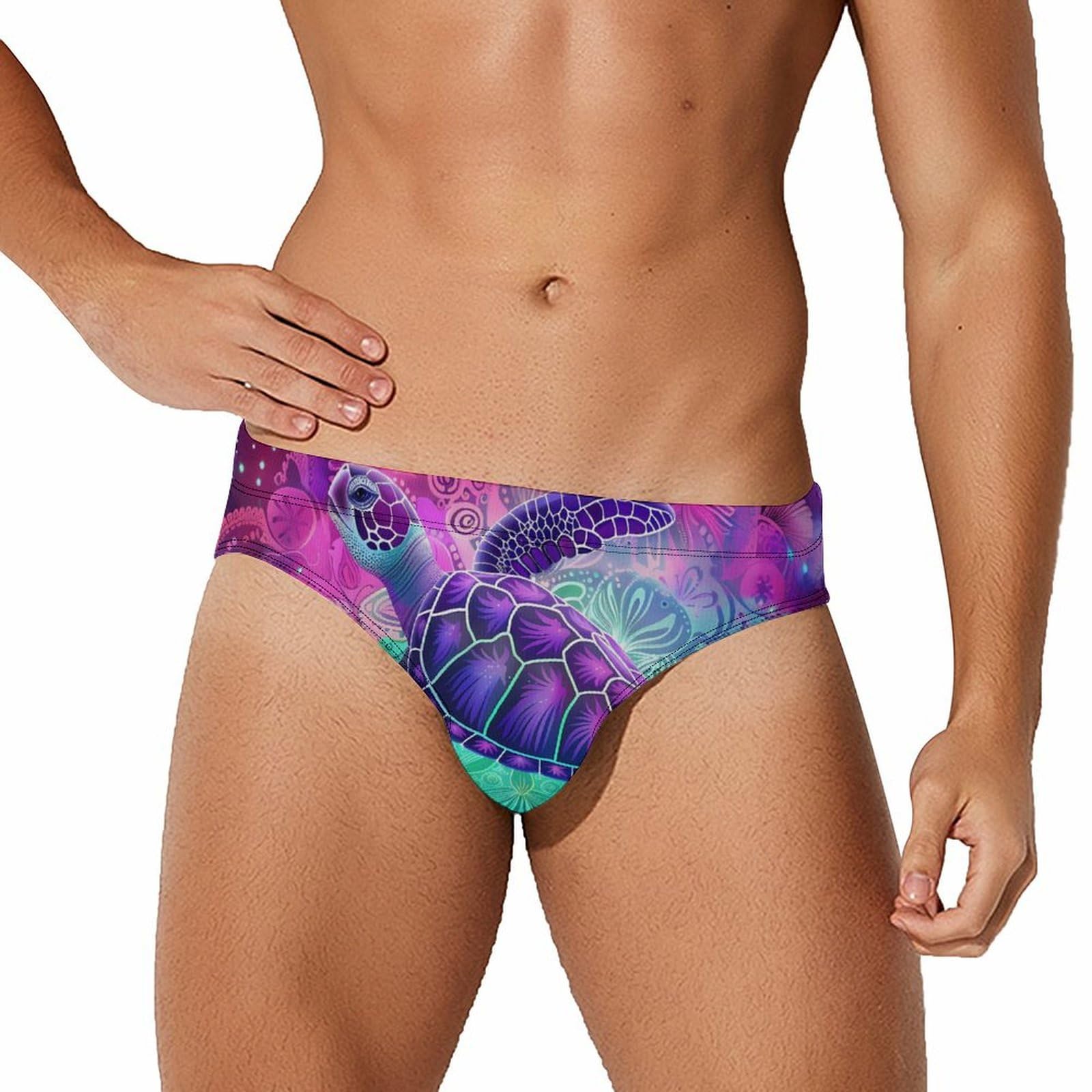 Sea Turtles Swimming Mens Swim Briefs Bikini Swimwear Print Beach Shorts Sexy Swimsuit S
