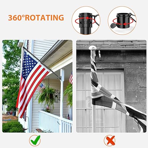Miniatura 3 de YeYeBest Mástil de bandera, kit de poste de bandera de 5 pies para casa, 2 clips de anillos sin enredos, soporte para bandera, acero inoxidable,