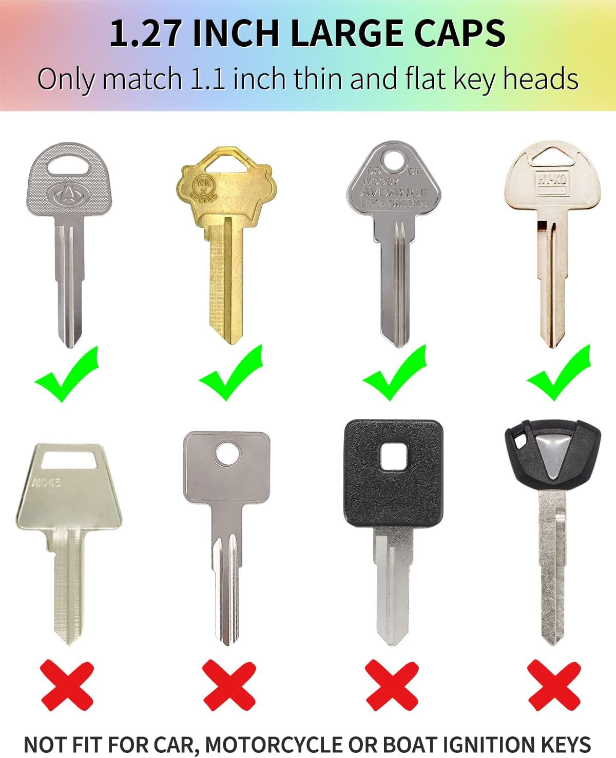 Uniclife 16 PCS 1.3 Inch Large Key Caps Covers Key Identifiers Markers Protectors for Large Thin Flat Key Heads (Not Suitable for Smaller or Standard Keys), 8 Assorted Colors