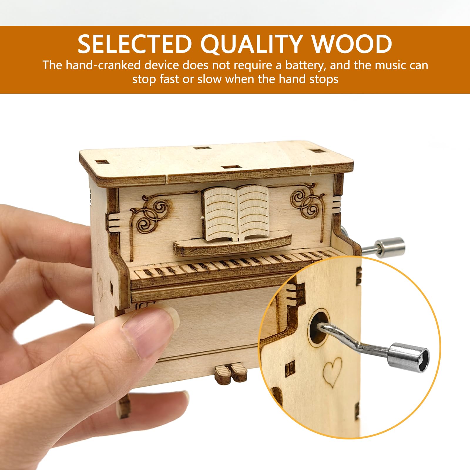Musiin 3D Wooden Puzzle Piano Music Box 3D Puzzles DIY Kits Hand Crank Music Box(Upright piano), Aufrecht - Image 3