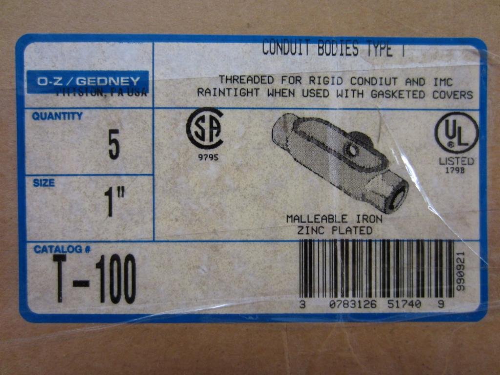 T-100 T100 Conduit Body 1" T Type (Pack of 5)