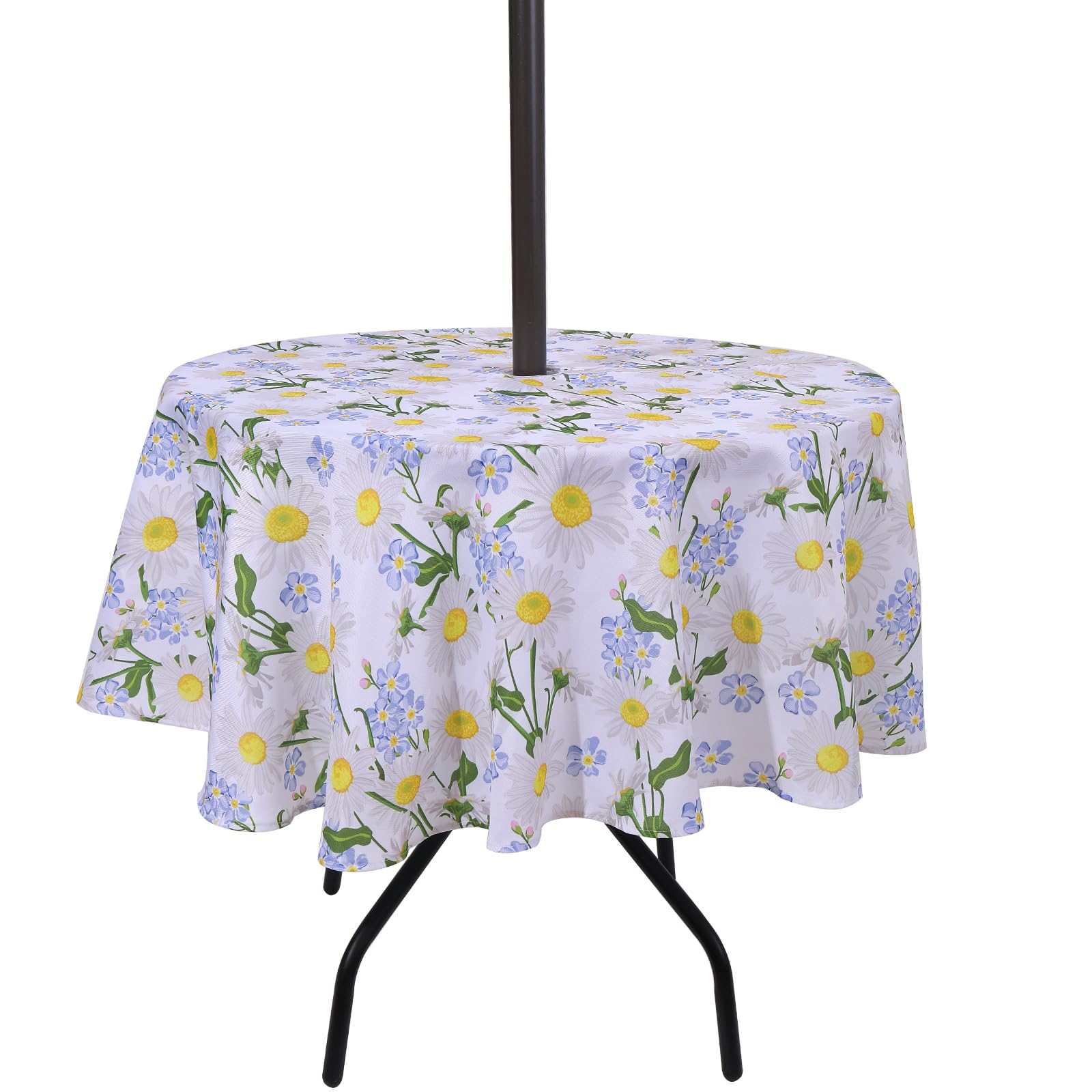 SUQ I OME Patio Outdoor Tablecloth with Umbrella Hole,Garden Tablecloth with Umbrella Hole and Zipper,Table Cloths for Host Backyard Parties BBQs,Family Gatherings(Daisy