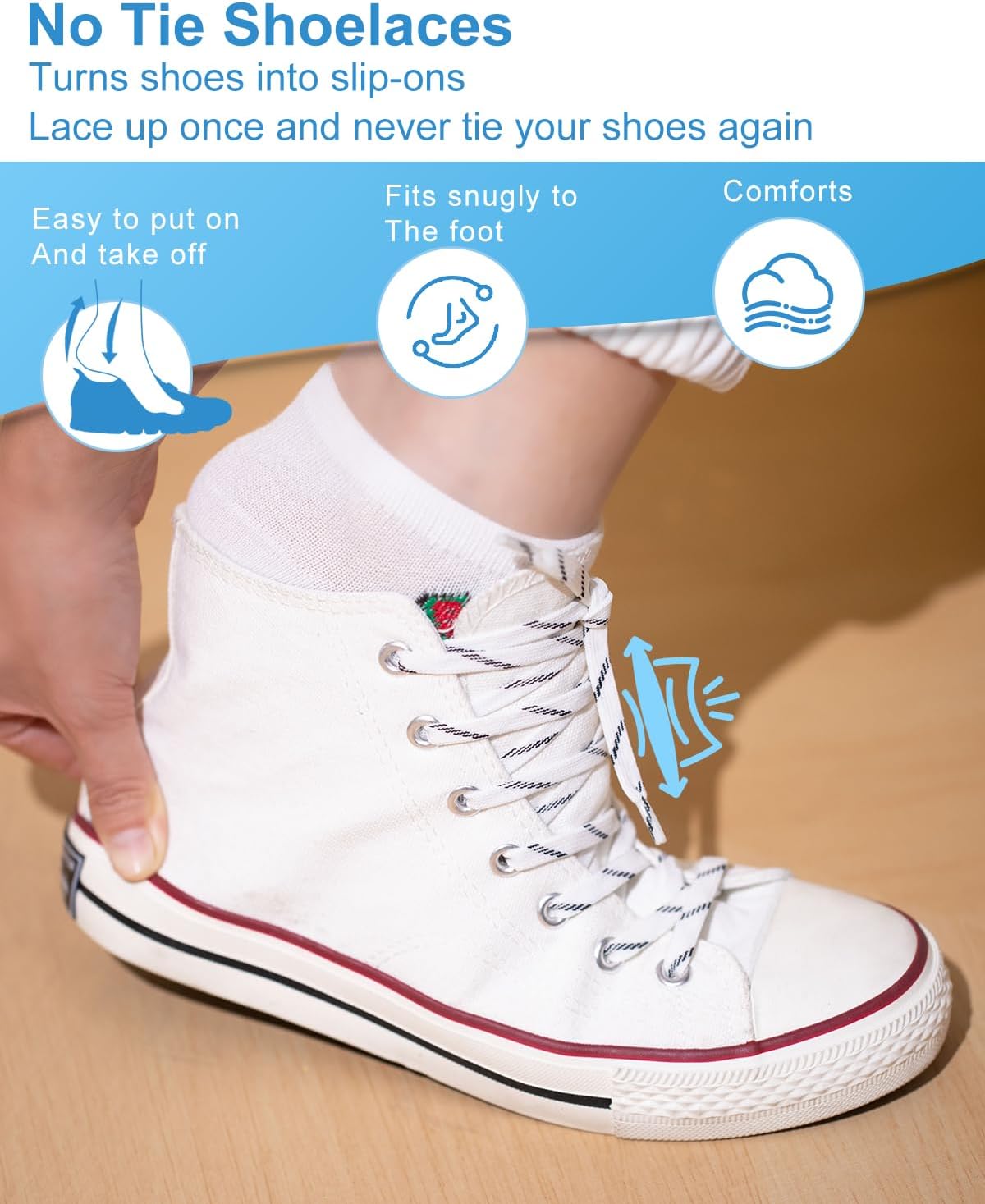 Neo-wows Elastic Shoe Laces, 2 Pairs No Tie Stretch Shoelaces for Sneakers, Slip On Laces for Kids & Adults