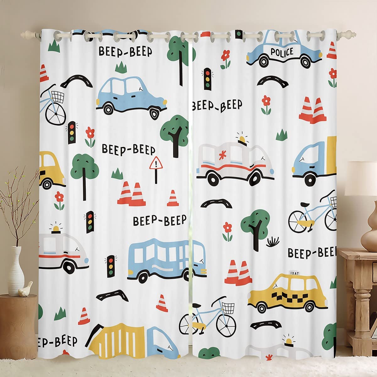 Feelyou Cars Curtains for Bedroom Living Room (2 Panels, 52 x 84 Inch) Kids Cartoon Car Blackout Curtains Construction Vehicles Darkening Dreapes Trucks Window Treatments