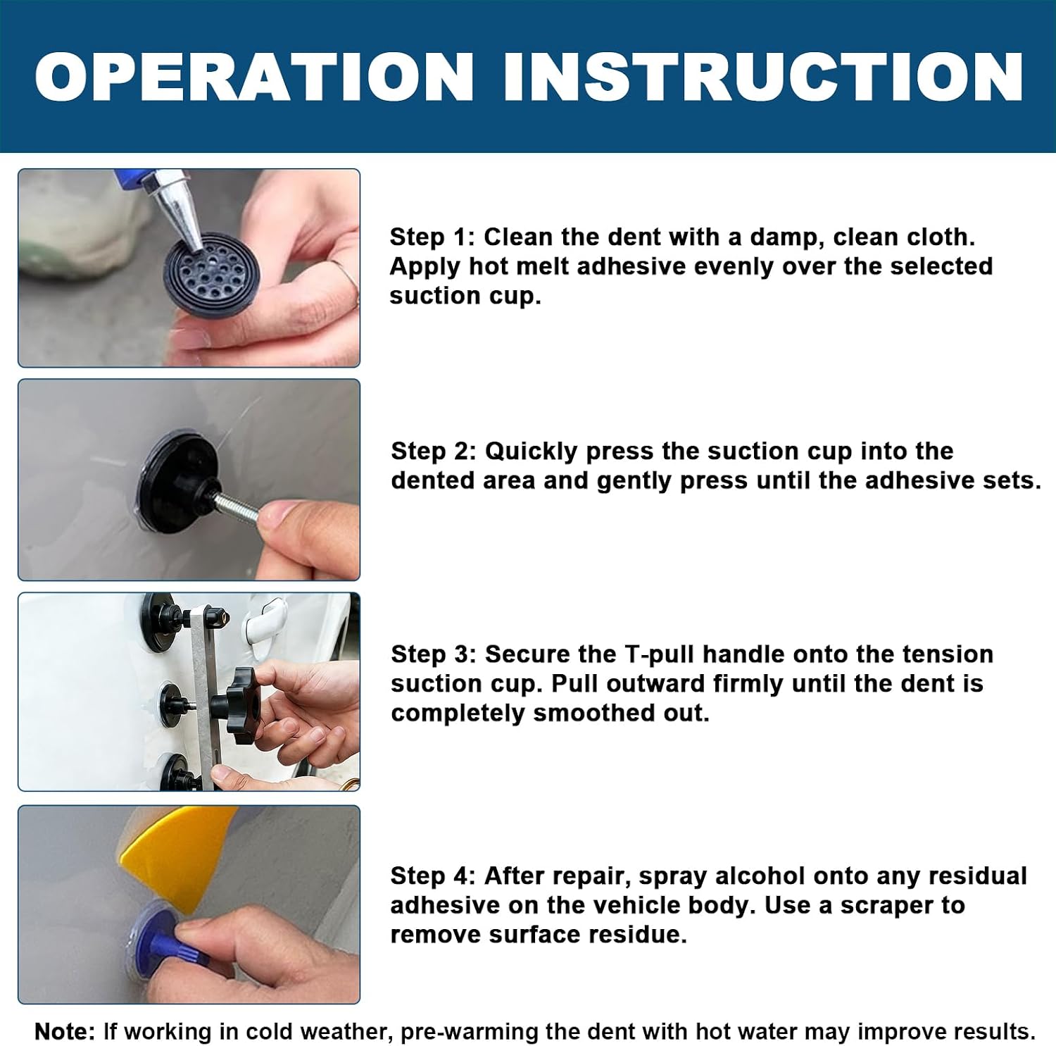 Bridge Puller Dent Removal Tool– Car Dent Puller Kit with 6 Pull Tabs, Paintless Dent Repair Kit for Auto Body, Hail Damage, Door Dings Metal Surface
