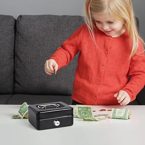 Miniatura 7 de Caja de dinero pequeña con cerradura y ranura, caja de dinero para efectivo, alcancía para niños, color negro
