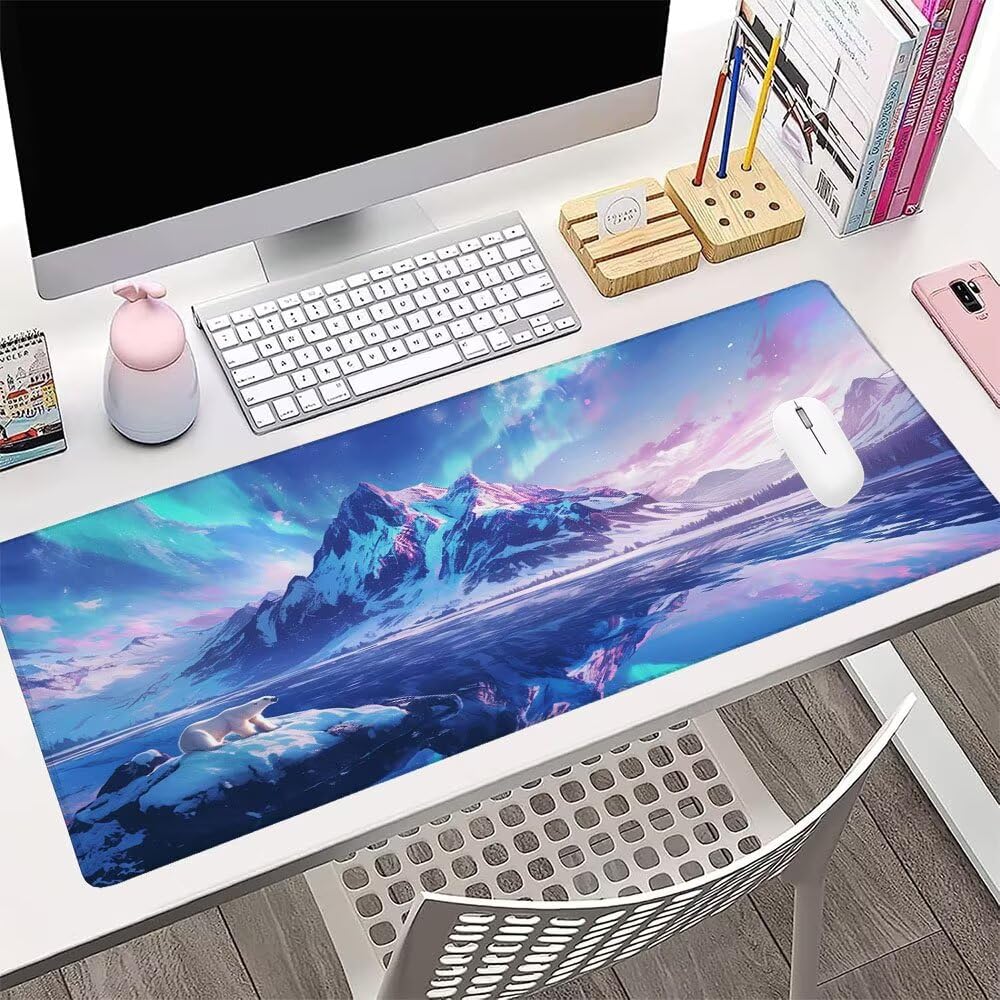 Alfombrilla de Mouse para Juegos, Blu, XXL, Antideslizante, Impermeable, Diseño de Montagna neve, Extendido, Grande, 1200x600x3mm, para PC, Laptop, Ufficio, Famiglia d-868