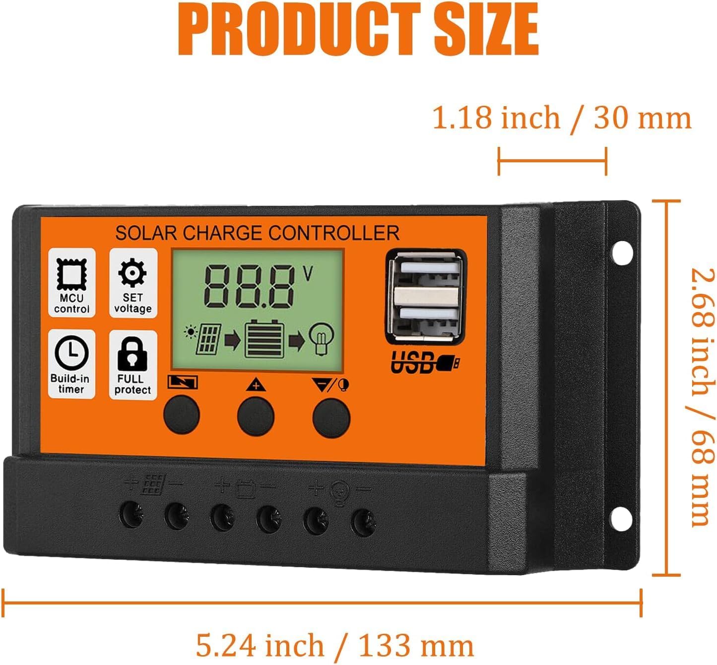 kh 30A Solar Charge Contoller 12V/ 24V Solar Panel Charge Controller Intelligent Regulator with Dual USB Port Auto Parameter LCD Display - Timer Setting ON/Off Hours (30 A) - Image 2 thumbnail