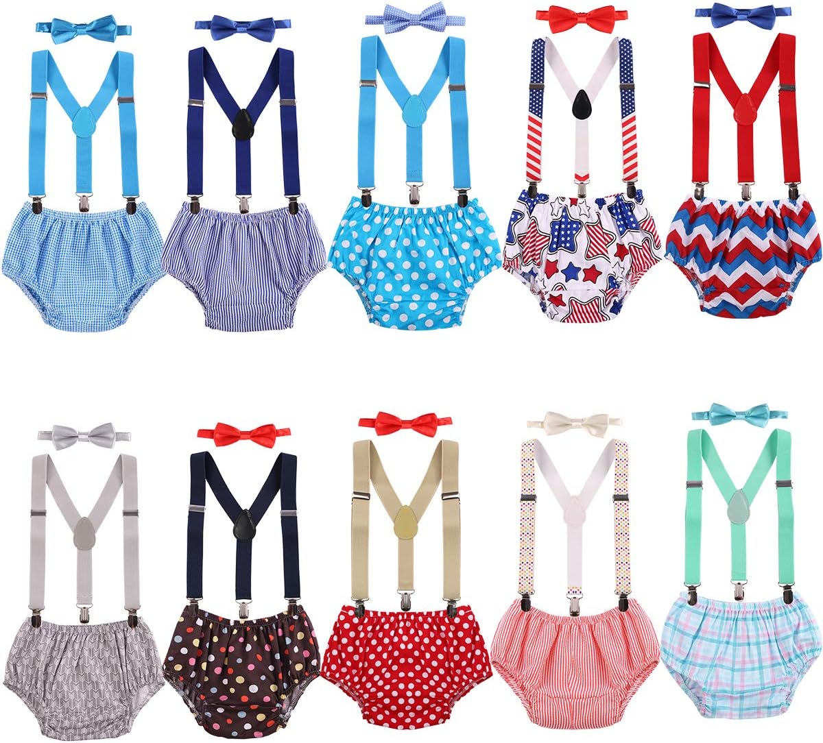 Cake Smash Outfits Baby Boys 1st Birthday Y Back Clip Suspenders Bottoms Bowtie Party Clothes Set for Photo Shoot