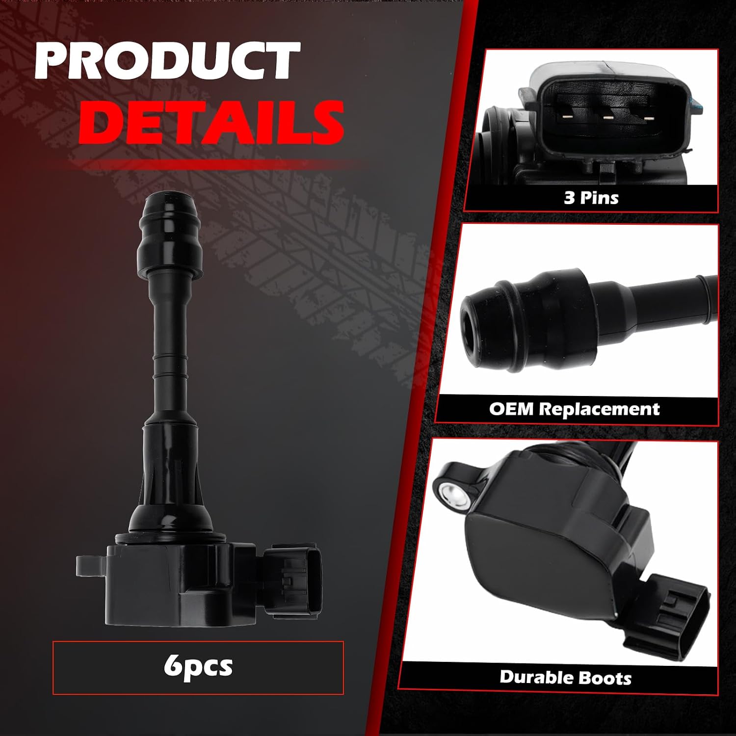 UF401 Set of 6 Ignition Coils Pack Fit for 2003-2007 G35 2003-2008 FX35 2003-2006 M35 2003-2006 350Z 3.5L V6 Replaces 610-58649, 22448-AL61C