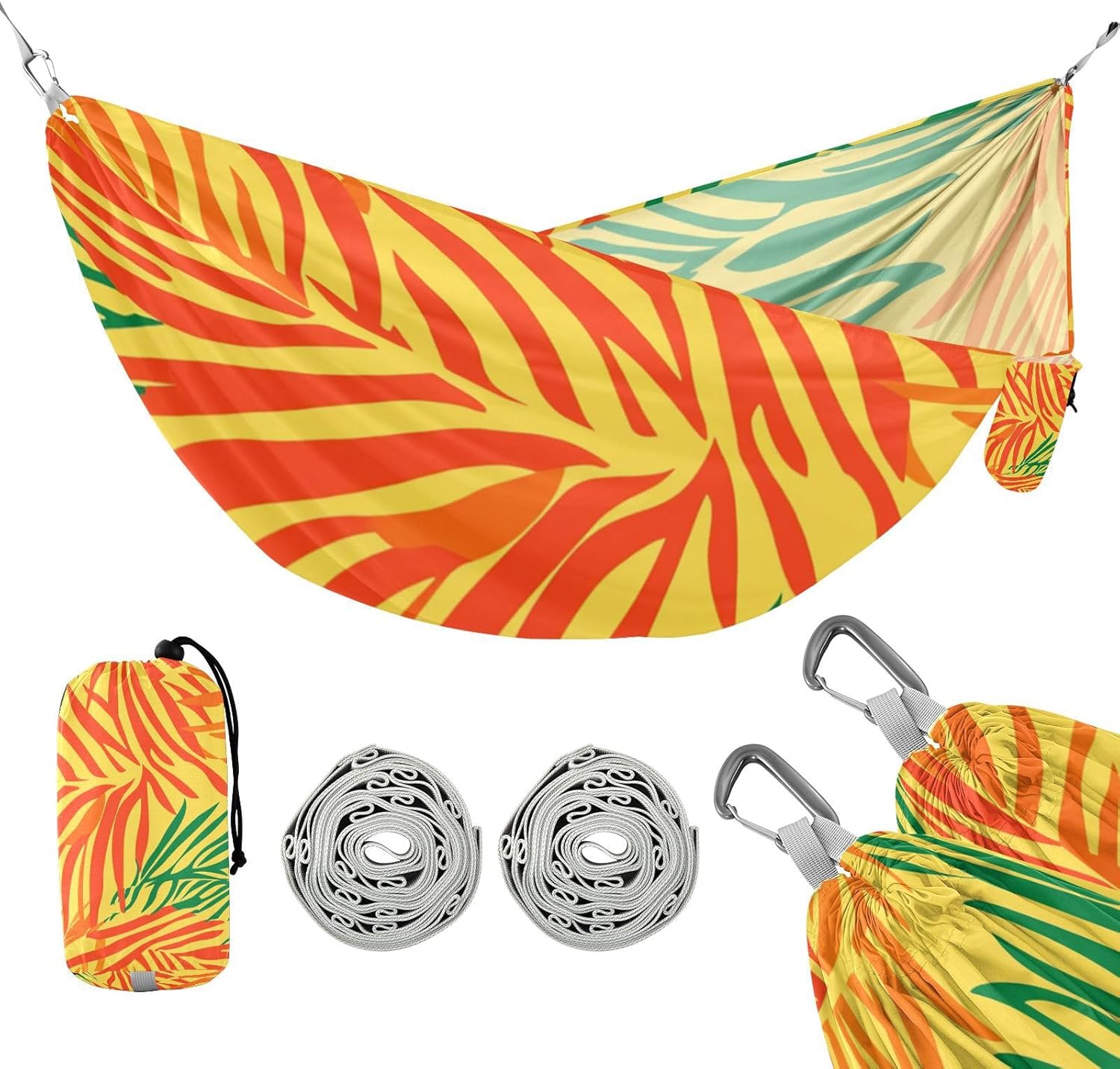 Tropical Leaves Illustration Style Outdoor Hammocks Portable Hammock for Camping & Hiking Essential