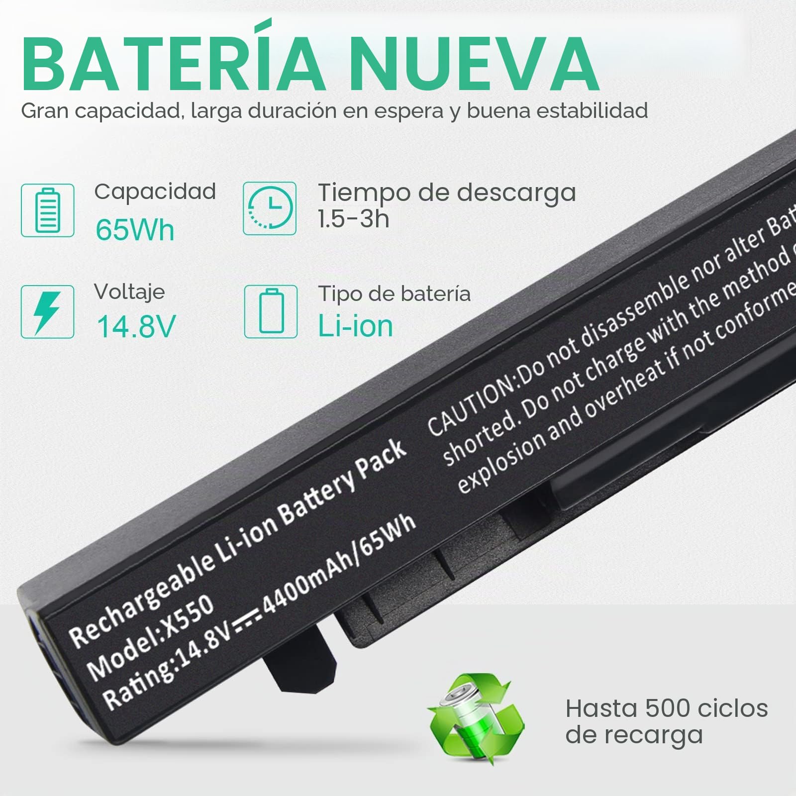 ASUNCELL 14.8V/4400mAh A41-X550A A41-X550 Batería del Ordenador portátil para ASUS R510C R510CA R510D R510DP R510E R510EA R510L R510LA R510V A450L A450LC A450V X450C X452 X452C X550C X550CA X550E
