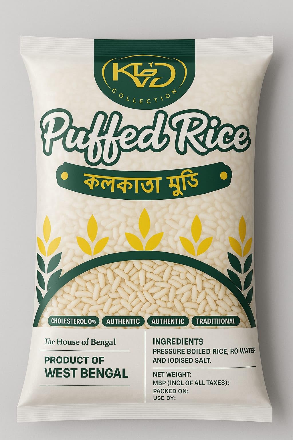 KVD Collection Bangla Premium Kolkata Special Rice Moori - 1Kg, Puffed Rice, Light & Airy Muri Snack, Rich in Essential Vitamins & Minerals, No Chemical Fertilizers, Kolkata Special Moori