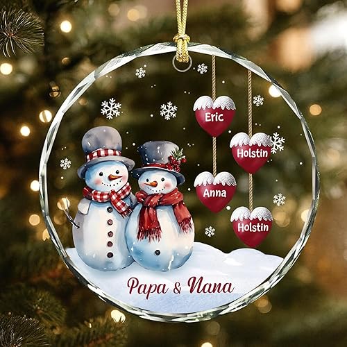 DILYPOD Adorno de Navidad personalizado para abuelos 2025, adorno de muñeco de nieve personalizado de papá y nana con nombres de nietos, adorno de