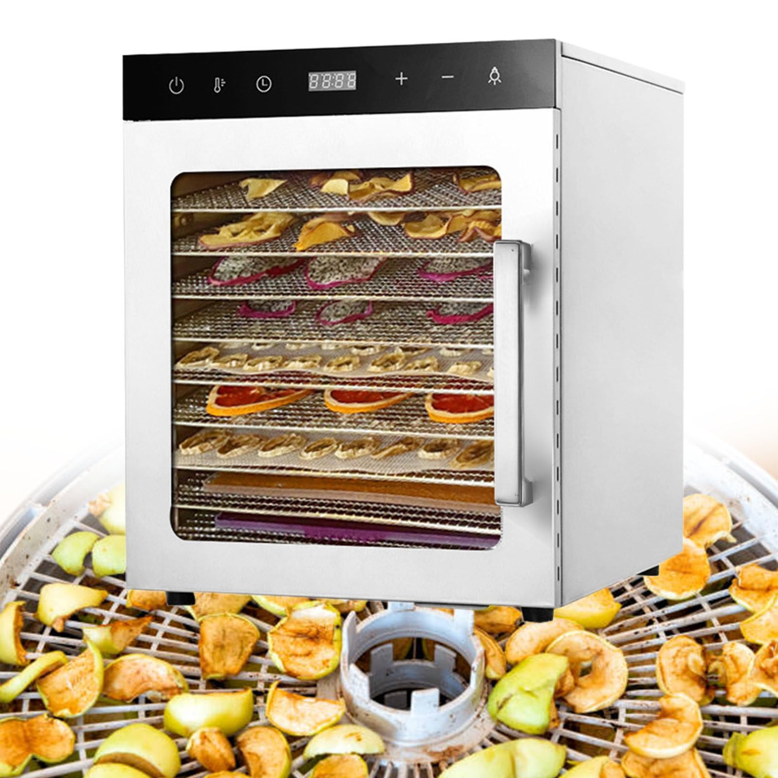 Essiccatore per Alimenti, essiccatore a 10 vassoi in Acciaio Inossidabile per Alimenti e Carne secca, Erbe, Frutta, Macchina essiccata con Timer Digitale e Controllo della Temperatura