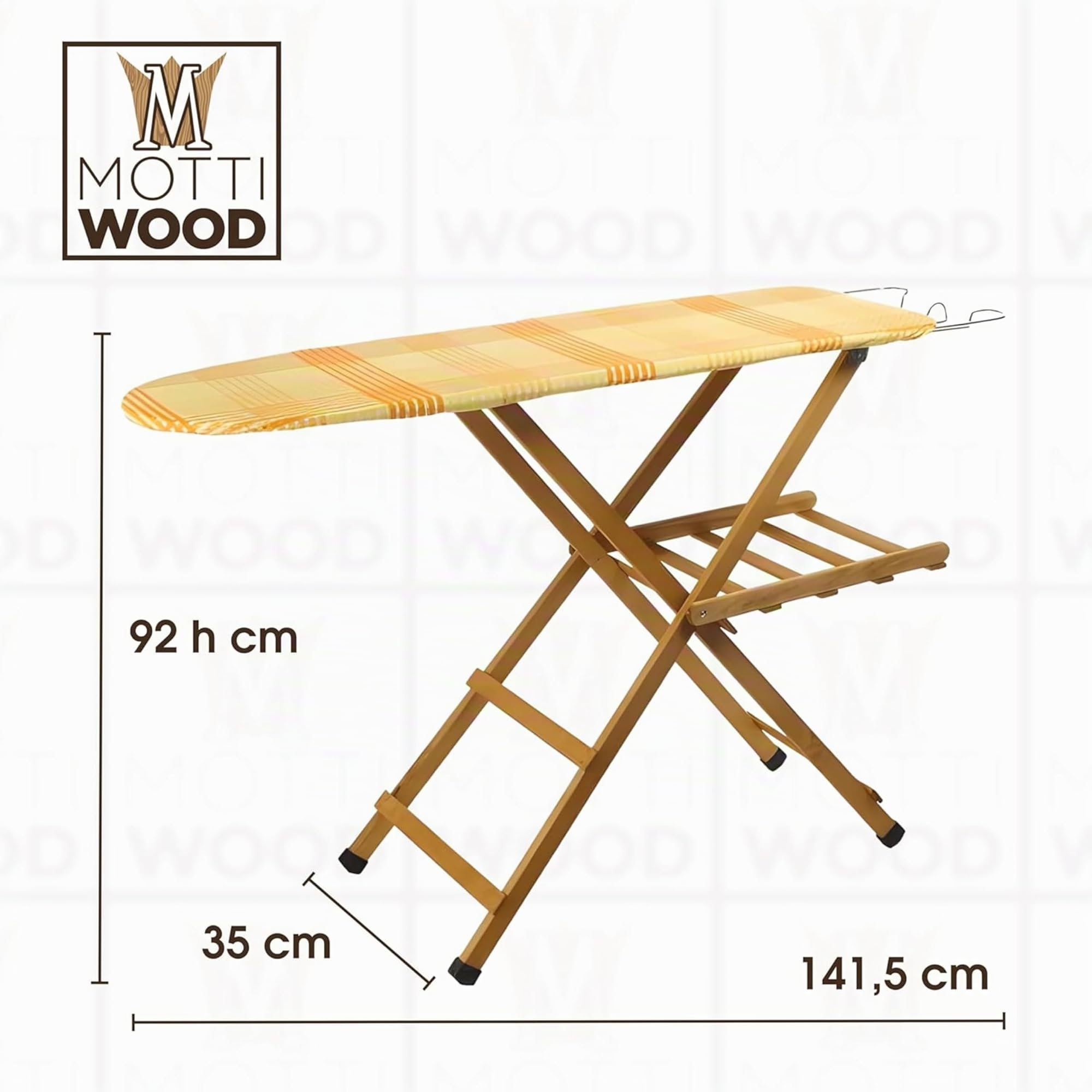 Bügelbrett, verstellbar und faltbar, 100 % Buchenholz, Maße: 35 x 141,5 x 92 h, leicht (Walnuss)