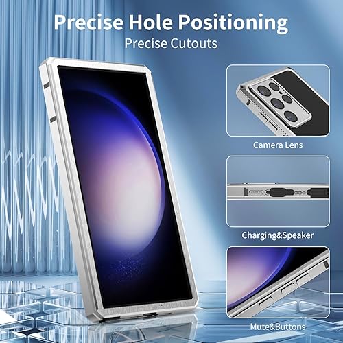 Miniatura 4 de HUALIMEI Funda de fibra de carbono de lujo con funda de aluminio para Samsung Galaxy S22 Ultra, funda protectora militar a prueba de golpes,