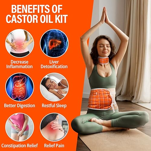 Miniatura 3 de Dos envolturas de aceite de ricino con inserto de almohadilla calientefría y aceite de ricino orgánico sin hexano de 16.90 onzas líquidas incluido