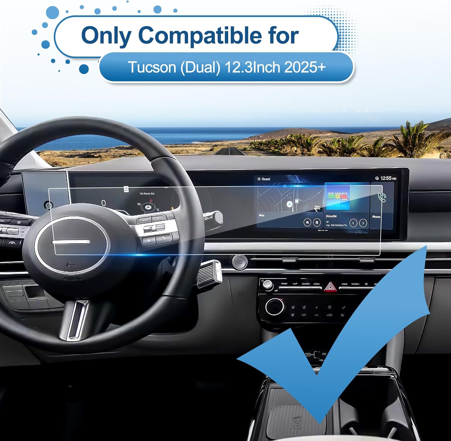 coleya 2025 2026 tucson screen protector for hyundai tucson (dual 12.3inch display) (se/sel/sel convenience/xrt/limited/blue/n line), 9h tempered glass 2025 tucson hybrid accessories hd transparent glass (dual 12.3in) for 2025+