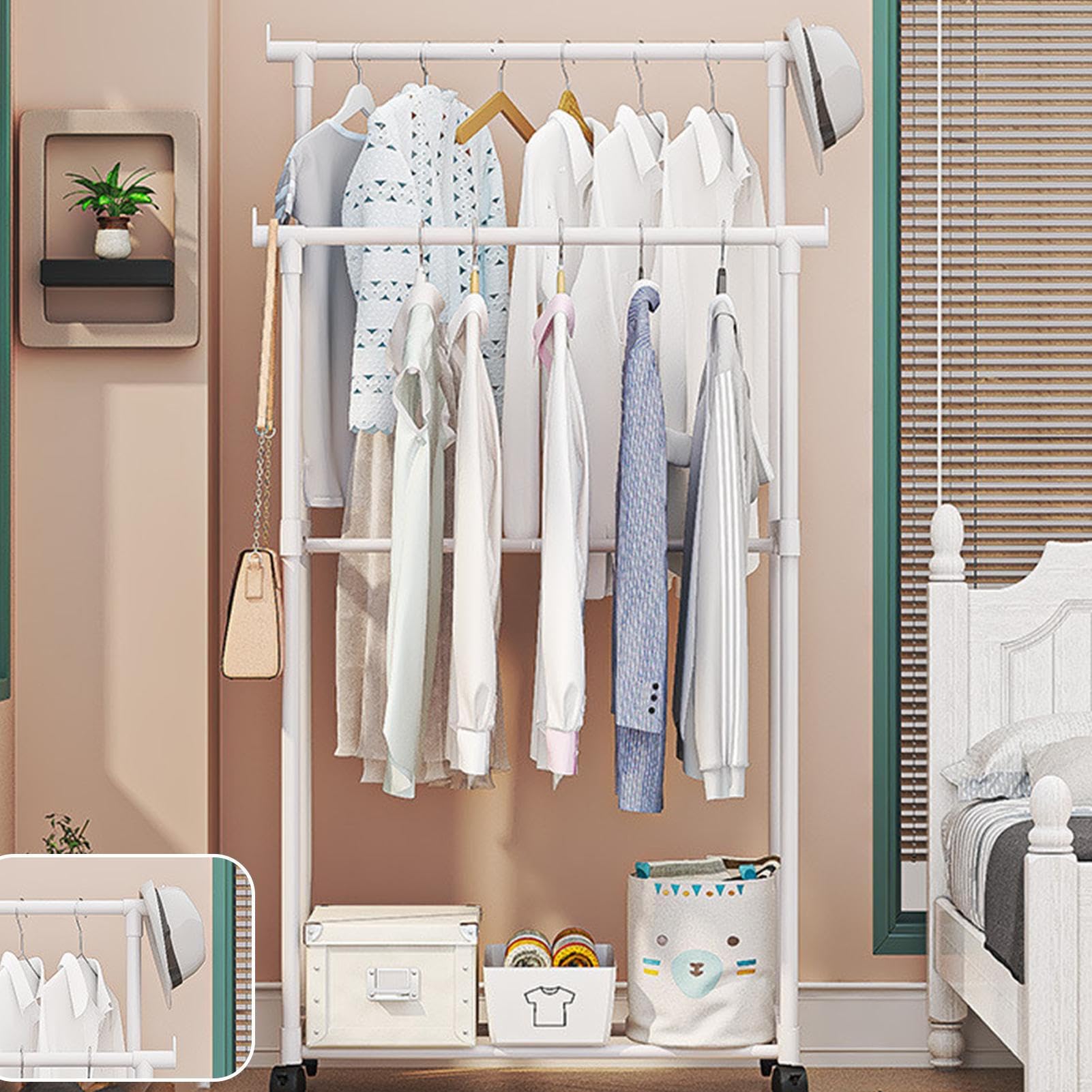 Generico Stendibigli Per Abiti, Resistente Con Rotelle, Organizzatore per Camera da Letto Lavanderia Garage Guardaroba e Bagno Commerciale